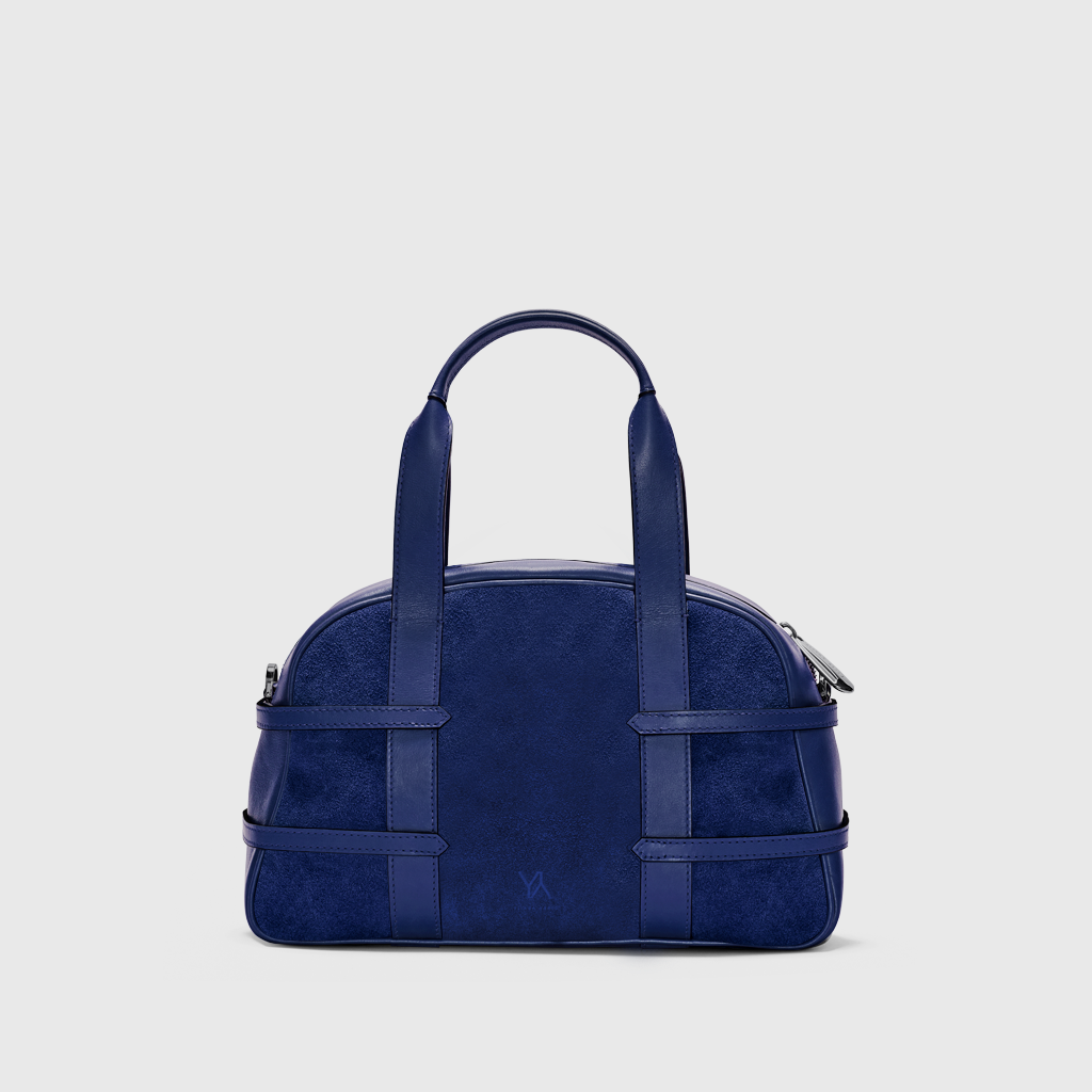 Shop Yliana Yepez Medium Francesca Suede Braided Navy Satchel