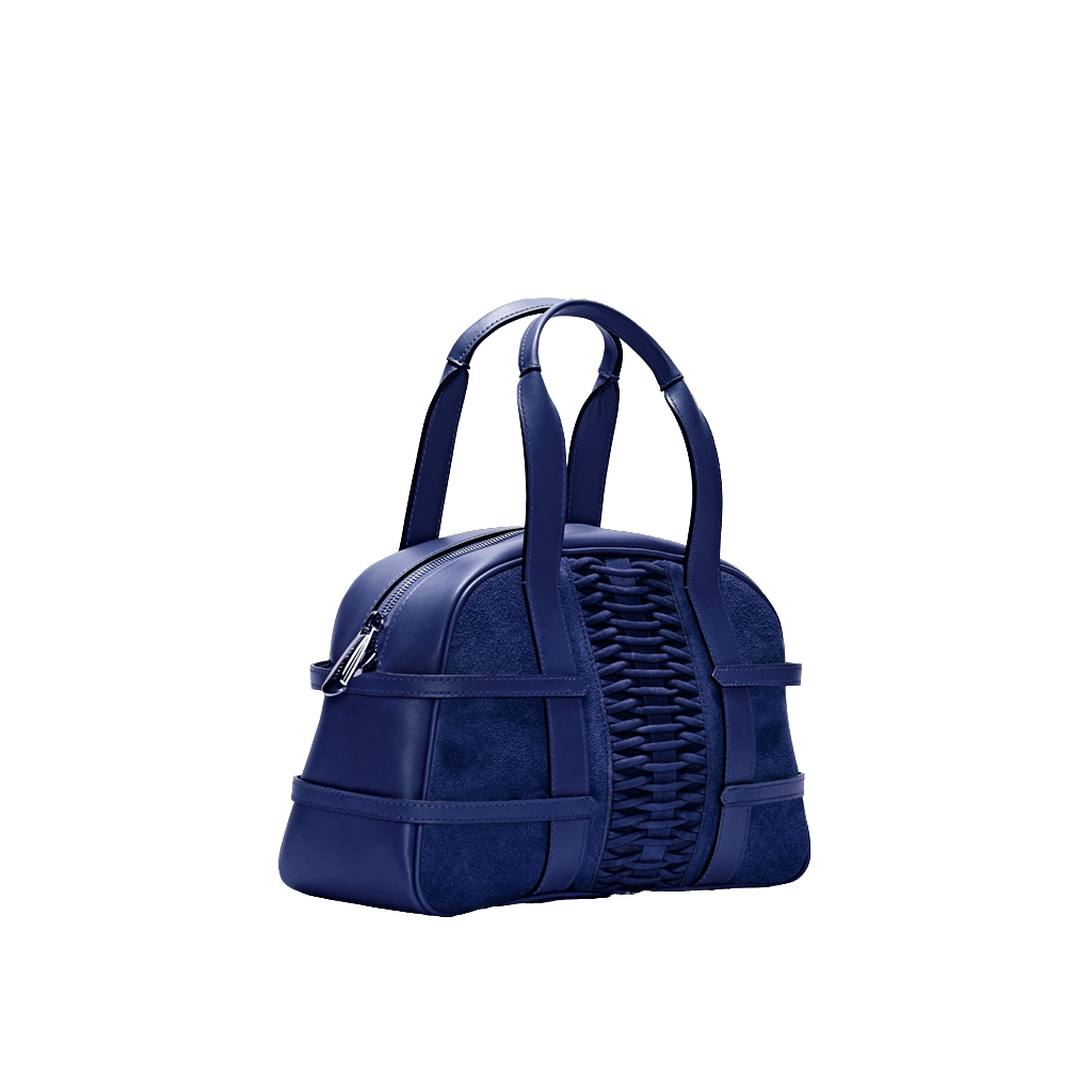 Shop Yliana Yepez Medium Francesca Suede Braided Navy Satchel