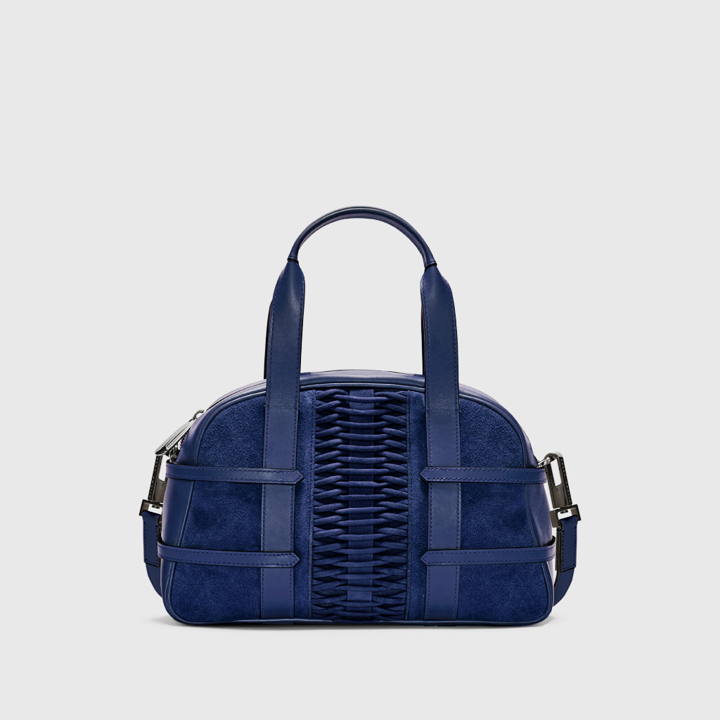 Shop Yliana Yepez Medium Francesca Suede Braided Navy Satchel