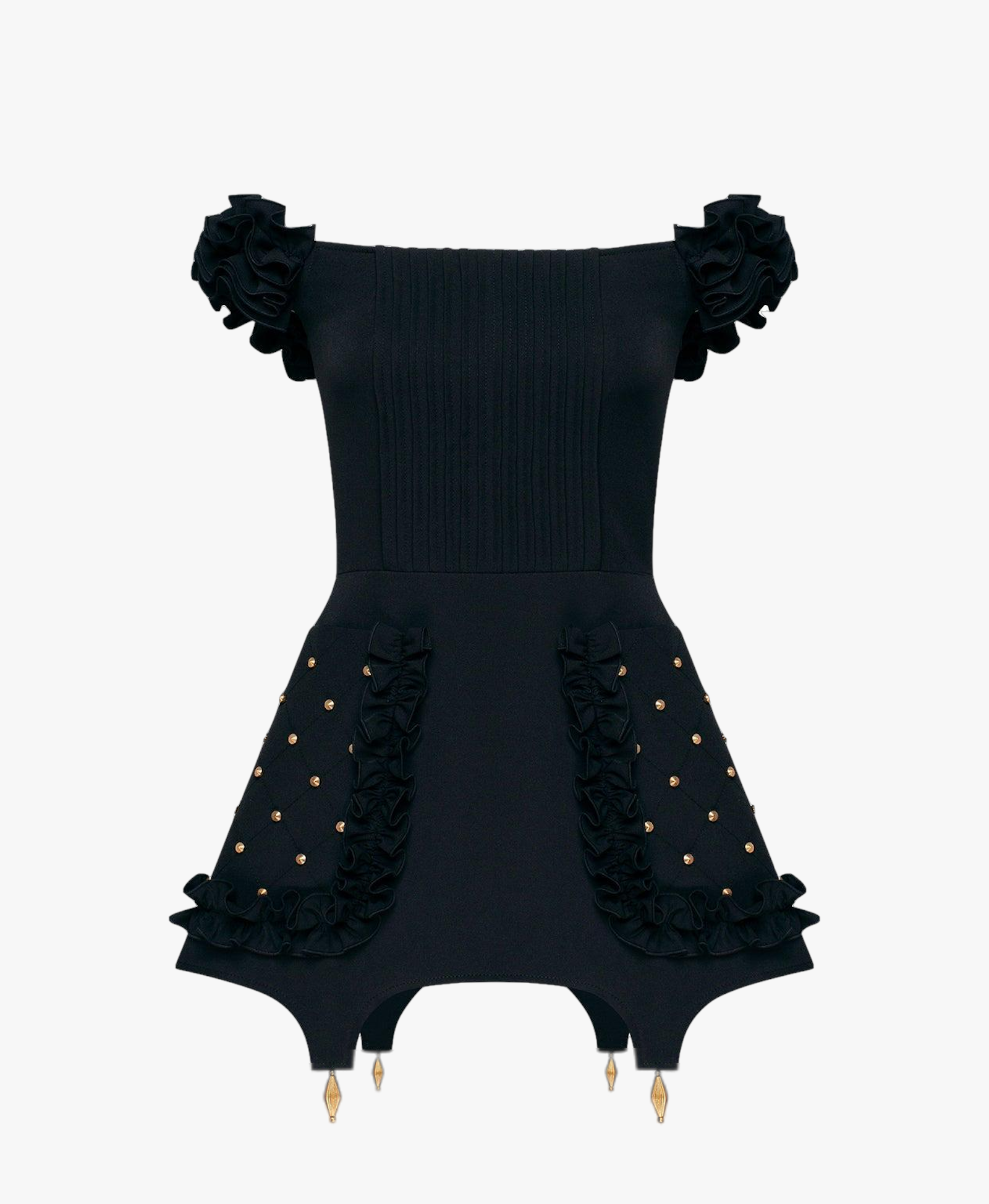 Ruffled Dress With Pocket in Black made by Guranda