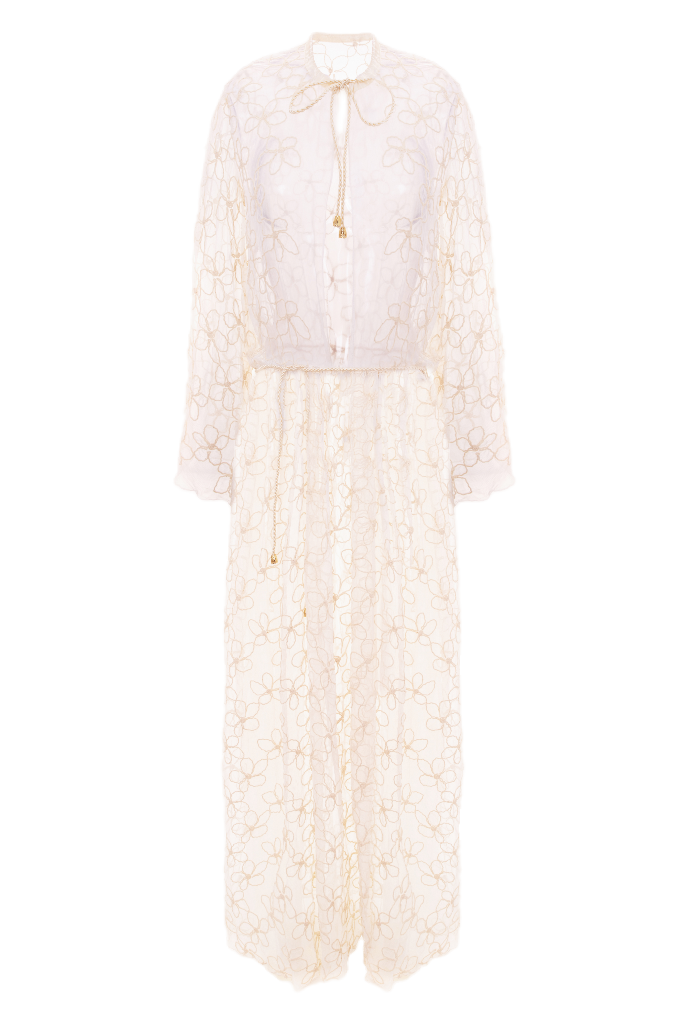 Aureliana Silk Chiffon Dress With Floral Embroidery In White