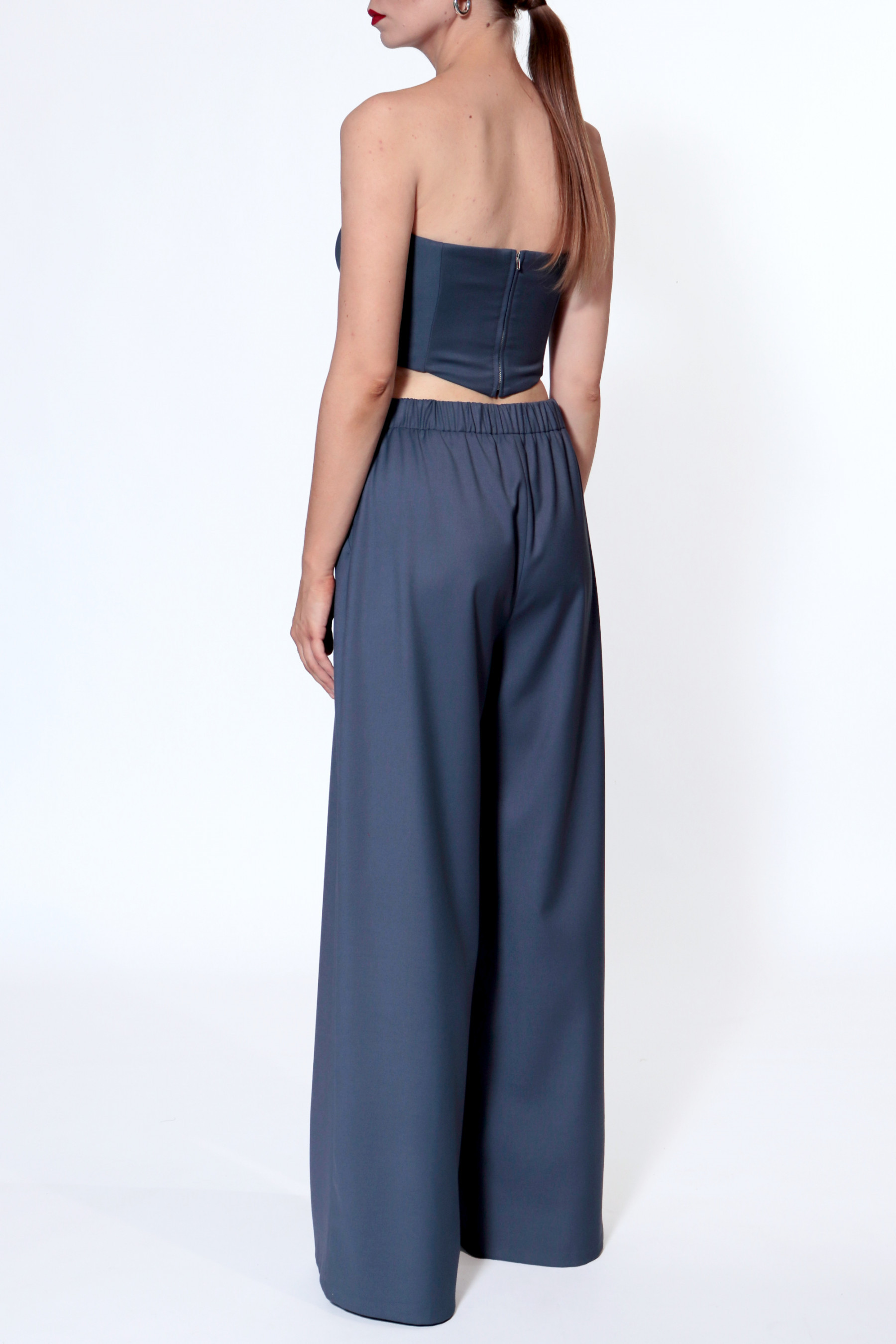 Shop Halewski Trousers Ophelie Moonlight Blue In Graphite Grey