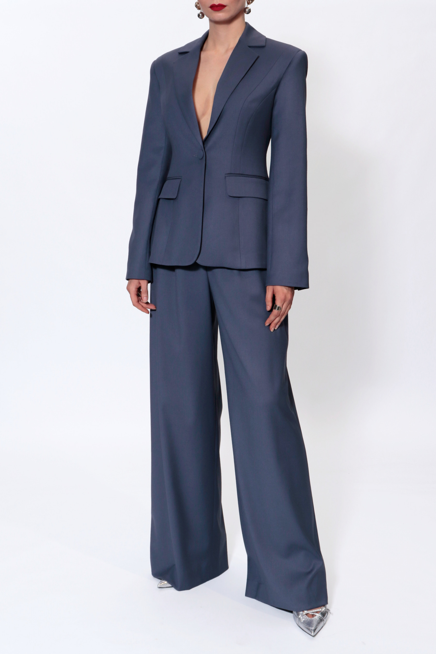 Shop Halewski Trousers Ophelie Moonlight Blue In Graphite Grey