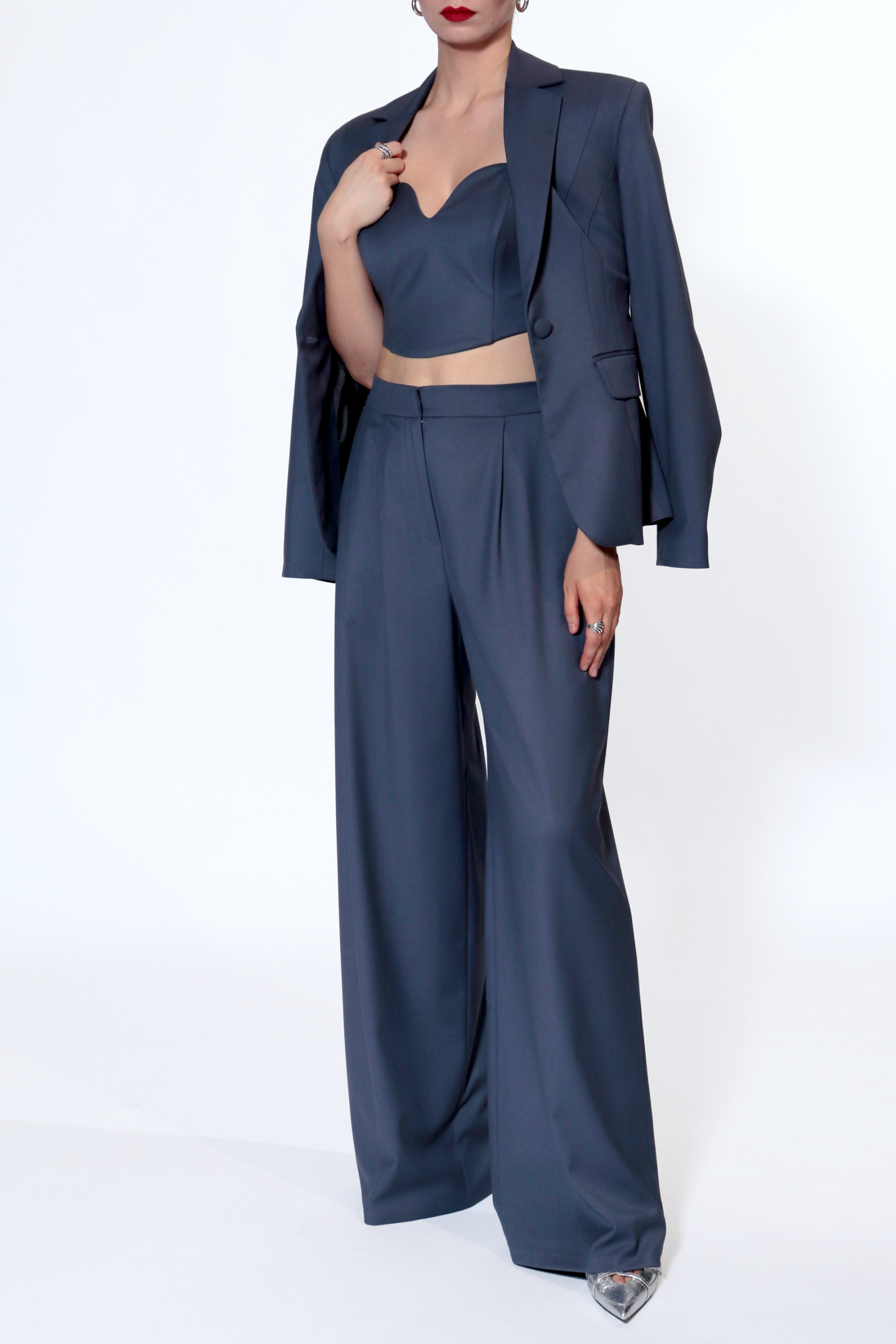 Shop Halewski Trousers Ophelie Moonlight Blue In Graphite Grey