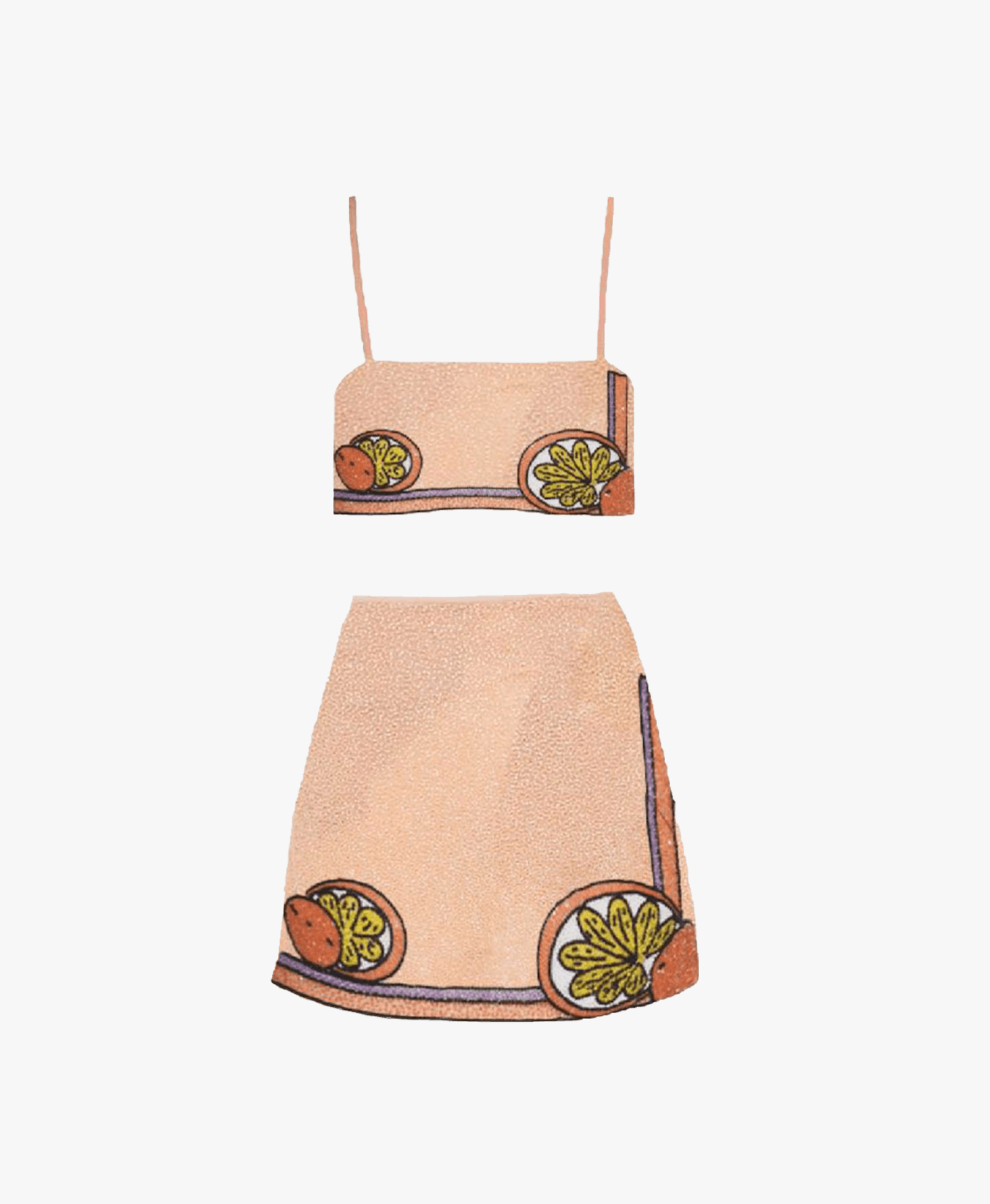 Melodie Co-ord Hand Embroidered Crystal Peach Skirt in Beige made by Oceanus Swimwear