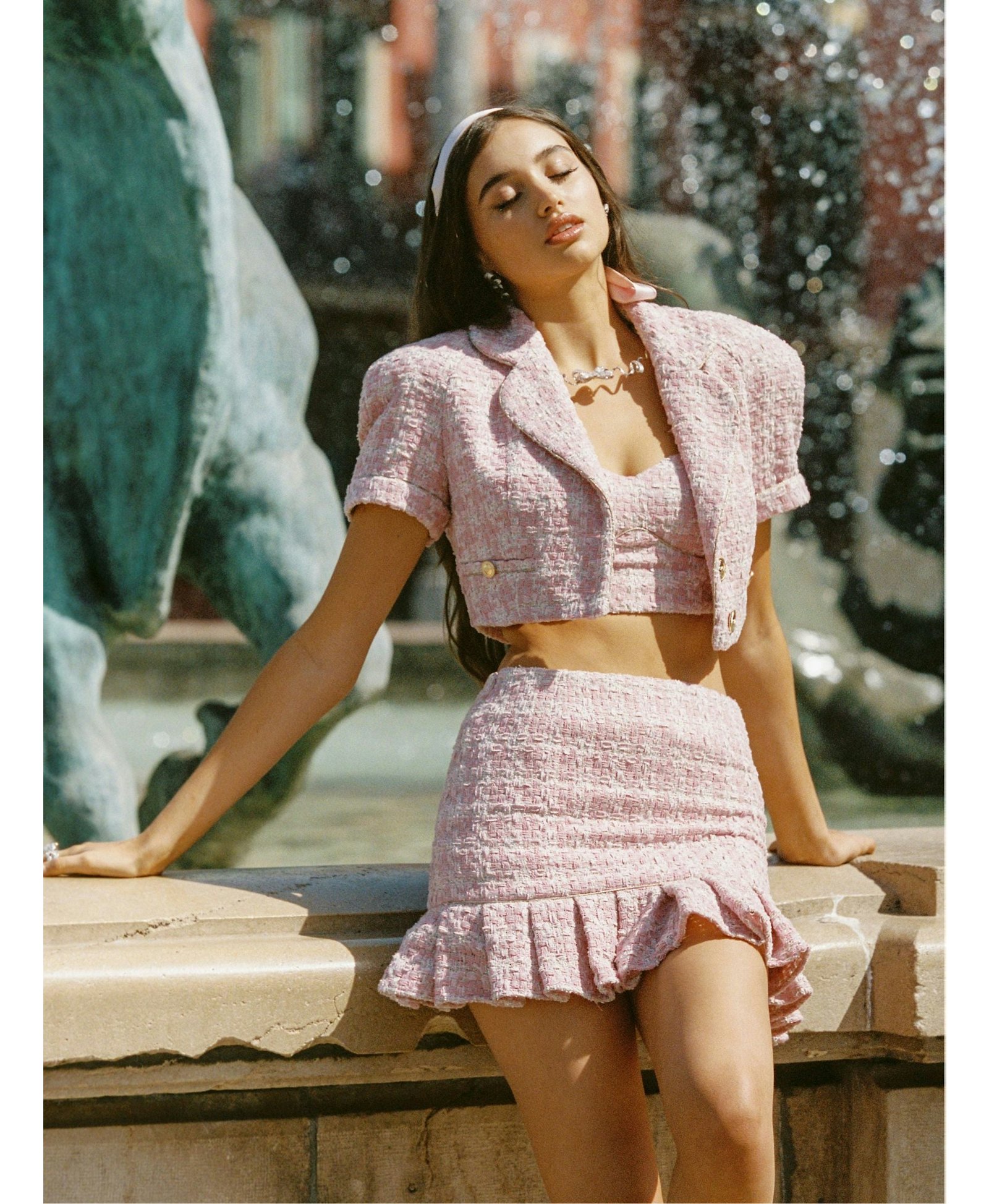 Chelsea Tweed Skirt Set  (Pink) in Pink made by Nana Jacqueline