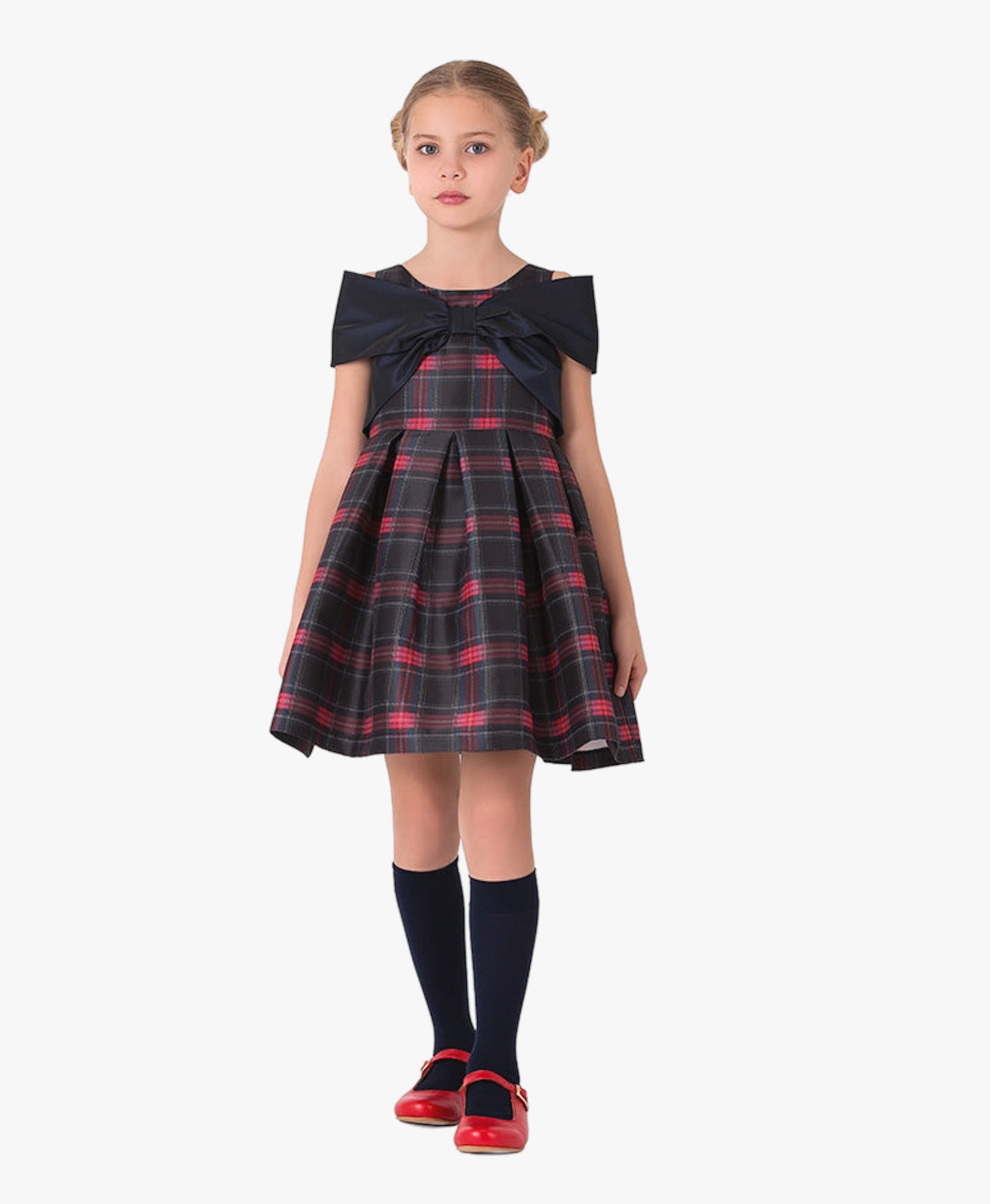 Checkered Navy Bow Dress made by Mama Luma