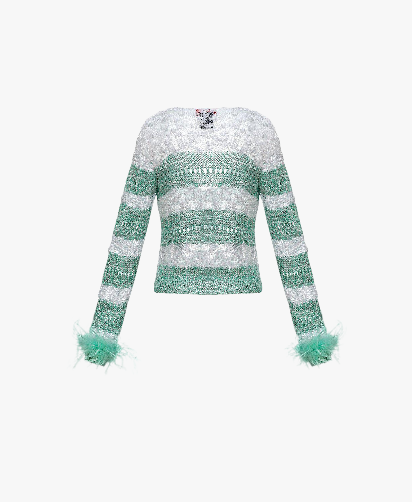Mint Handmade Knit Sweater With Detachable Feather Details On The Cuffs and Pearl Buttons in Blue made by ANDREEVA