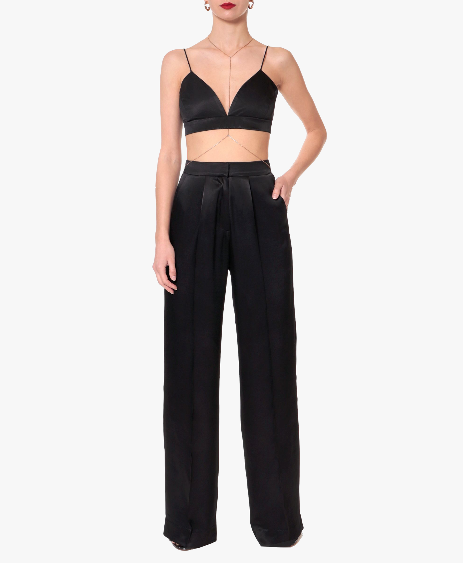 Bralette top Asha Satin Glossy Black made by HALEWSKI