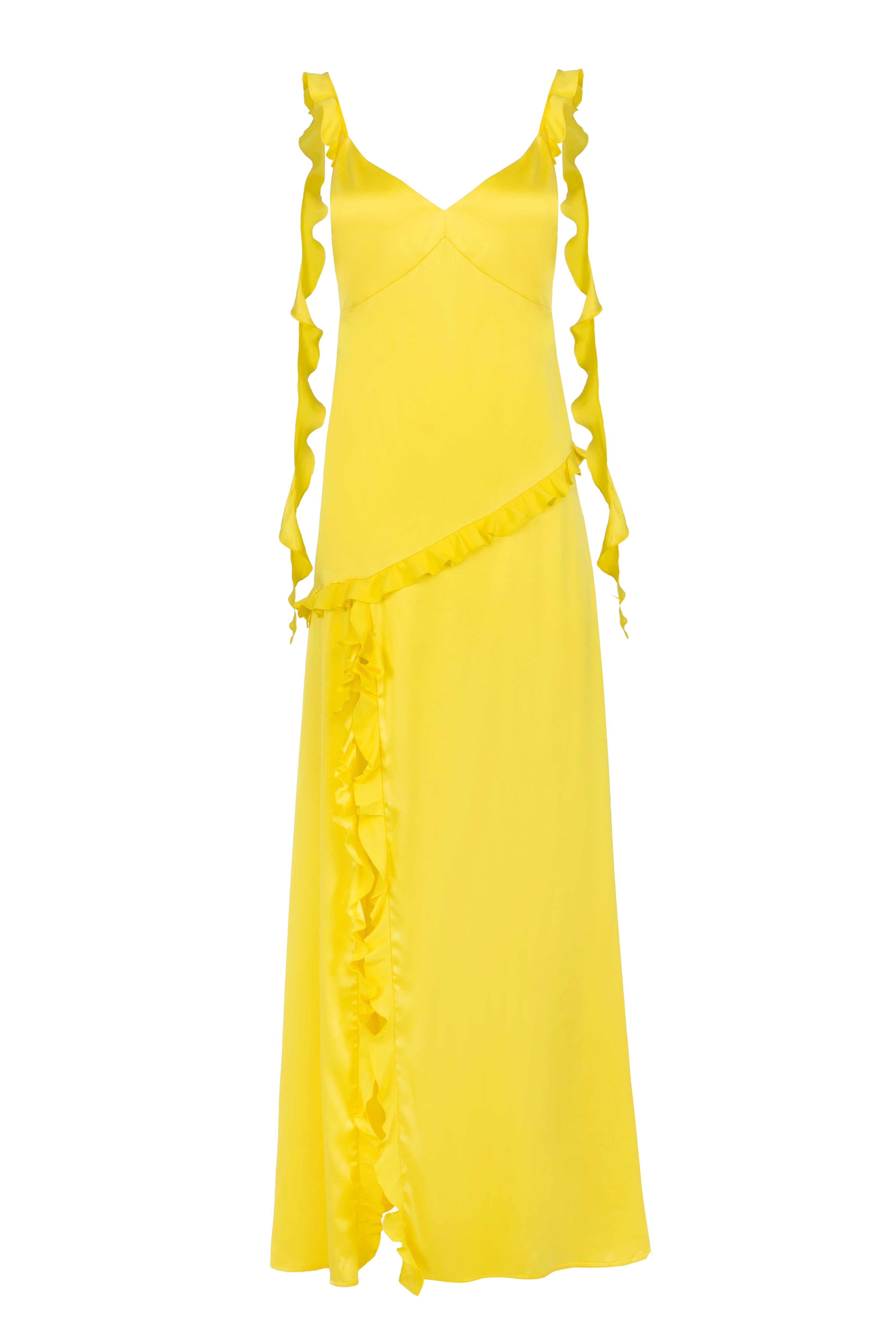 Jaaf Ruffled Silk Maxi Dress In Lemon Yellow