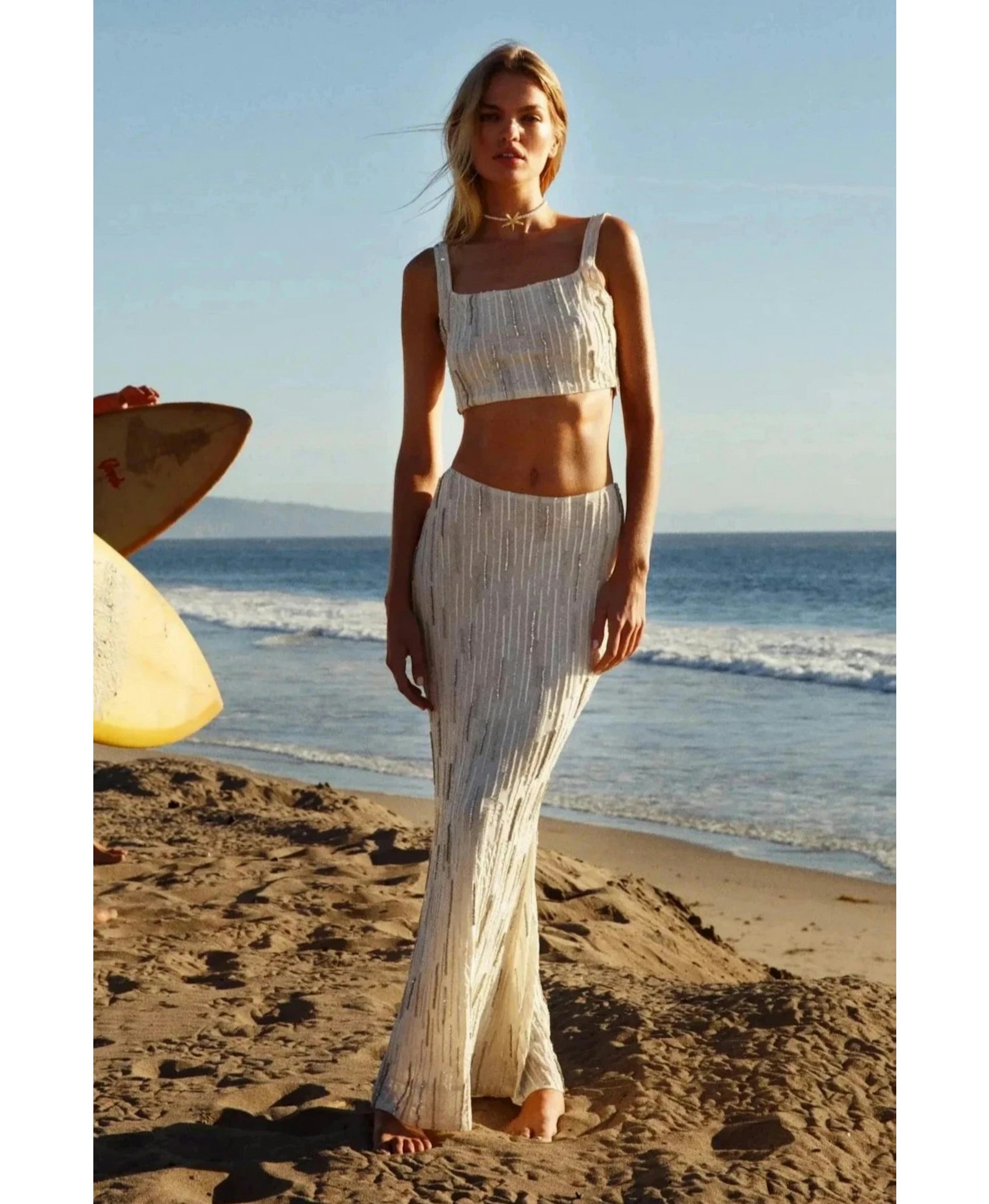 Aphrodite's White Beaded Co-ord Swim Top – Daphne Collection made by Oceanus Swimwear