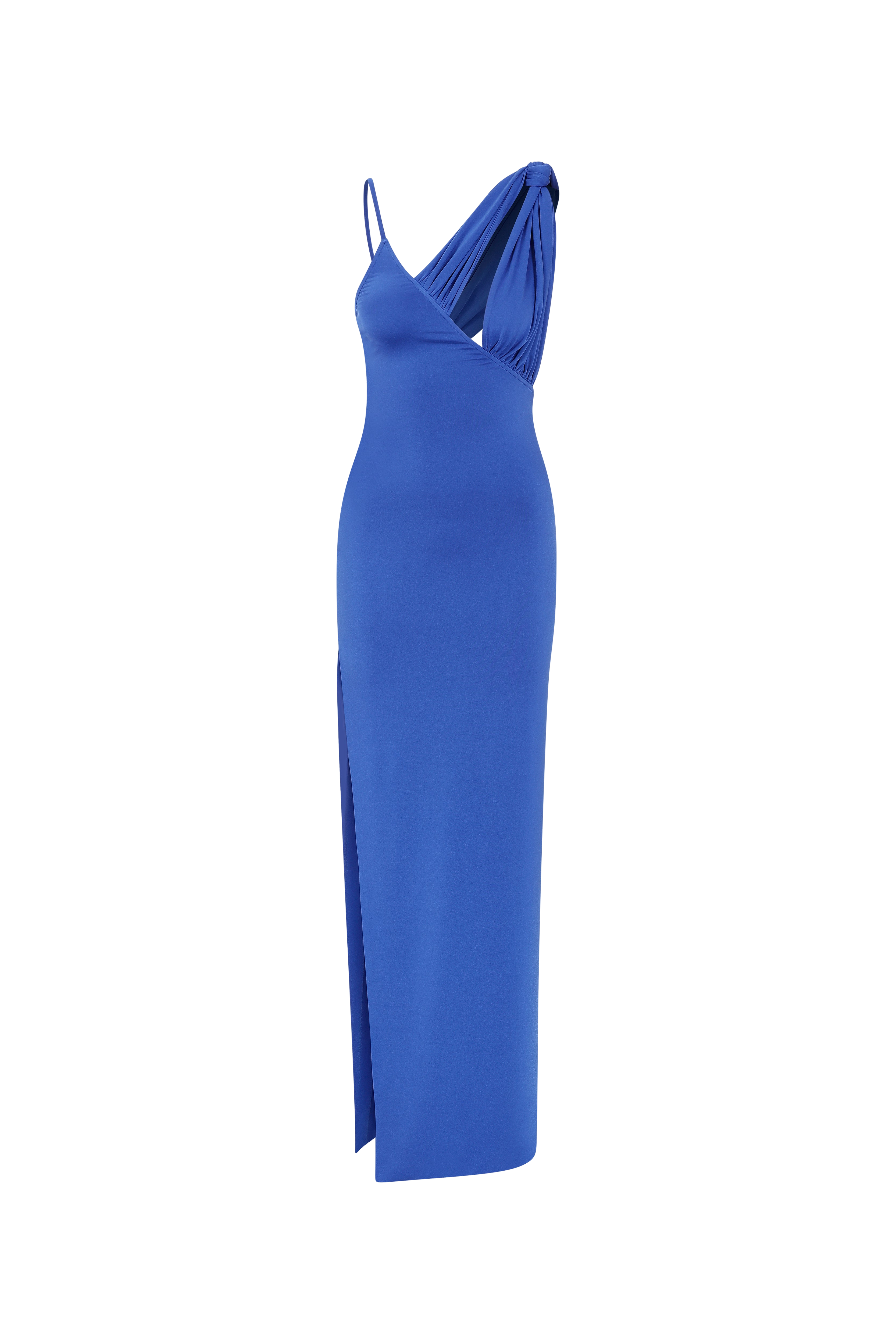 Ila Maria One Shoulder Triple Collar Maxi Dress In Blue