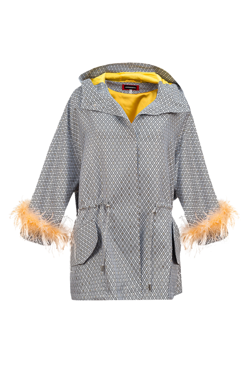 ANDREEVA GREY PARKA WITH DETACHABLE FEATHERS CUFFS