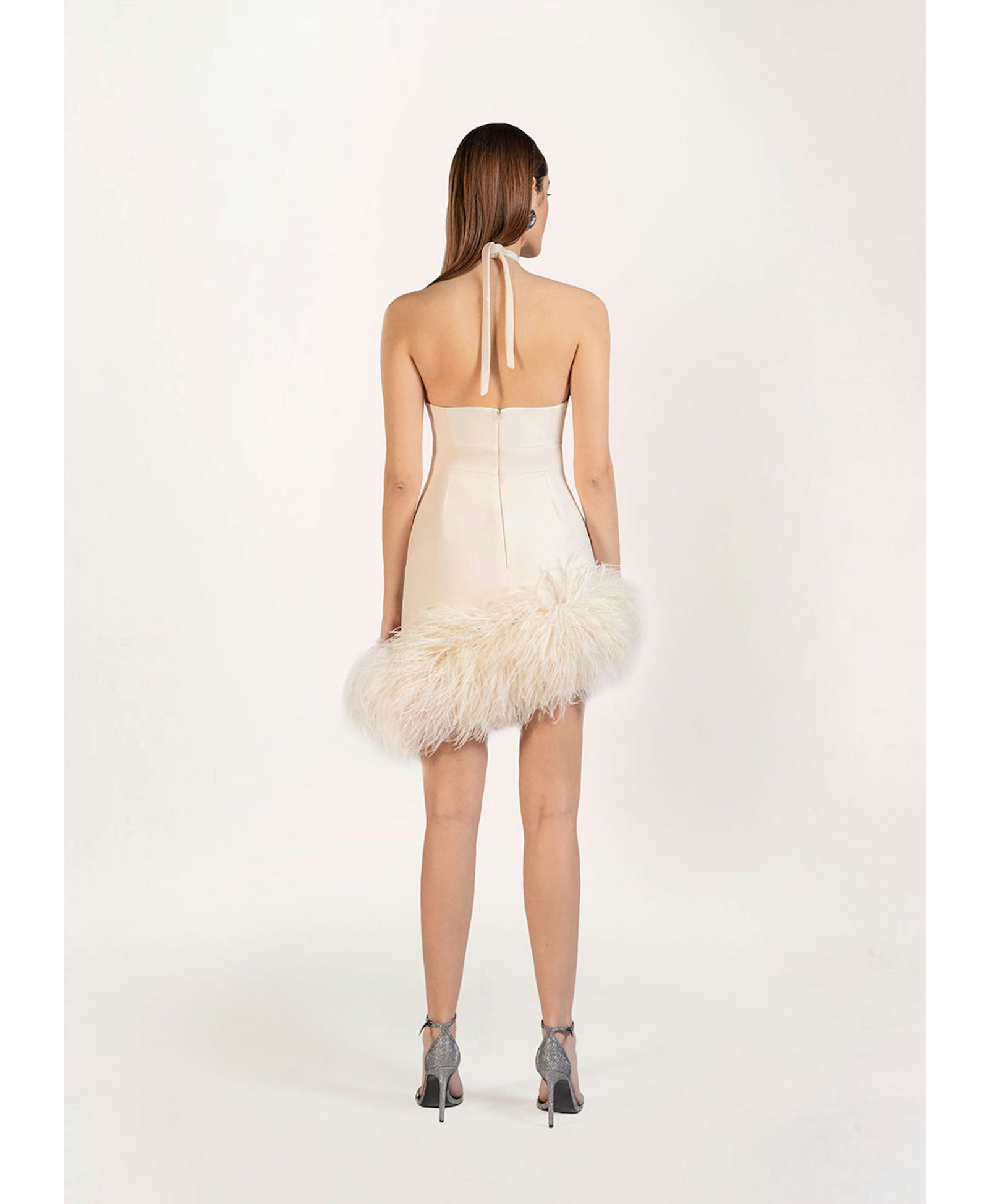 Mia feather-embellished crepe mini dress made by Monika Dimova