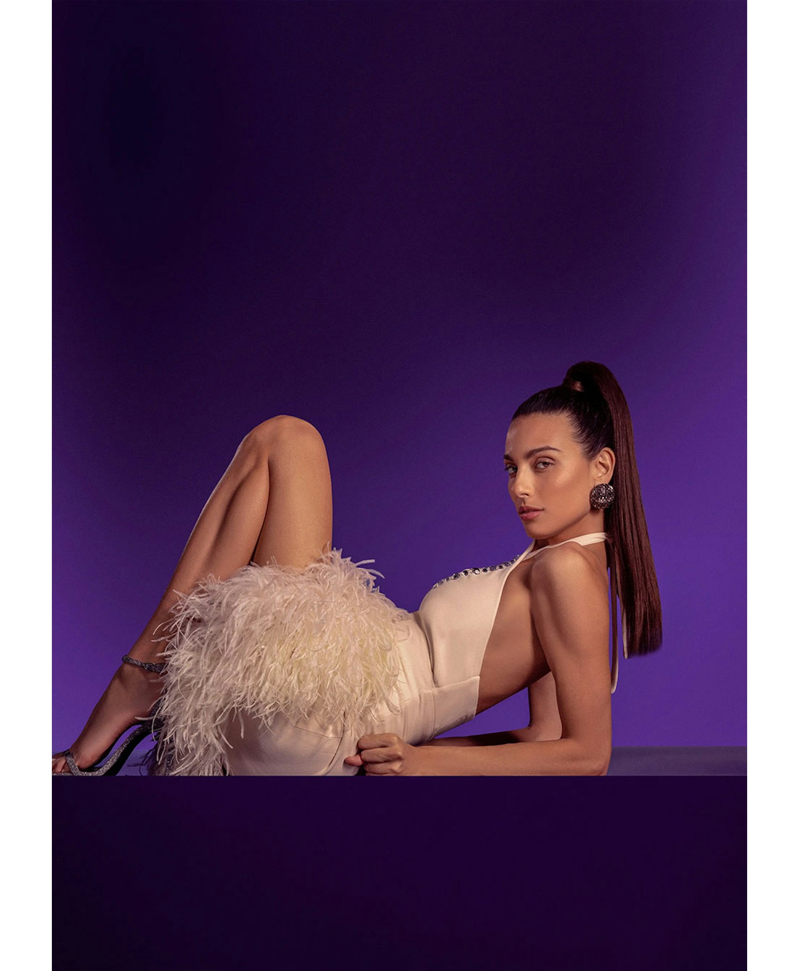 Mia feather-embellished crepe mini dress made by Monika Dimova