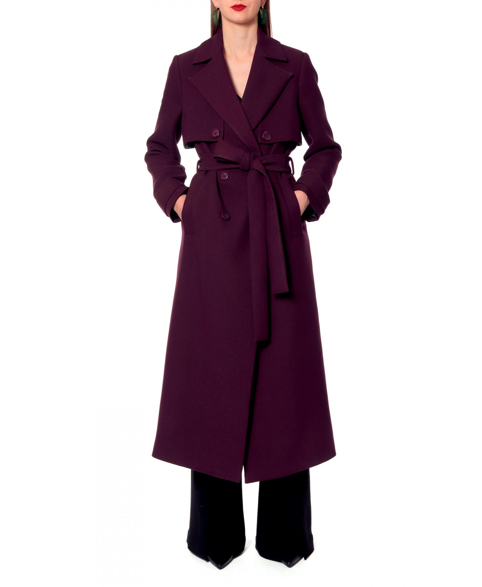 Coat Colette Plum Wine in Purple made by HALEWSKI