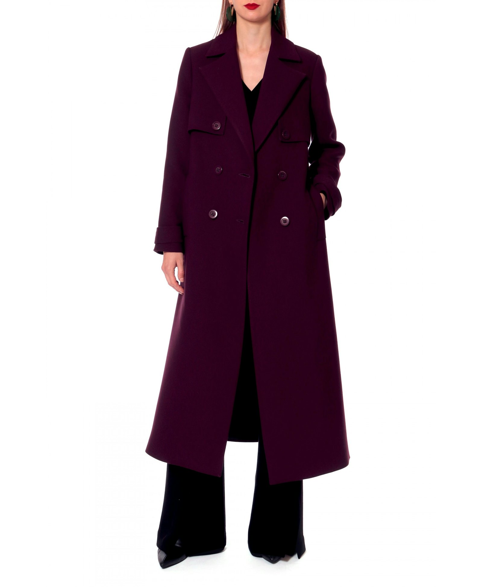 Coat Colette Plum Wine in Purple made by HALEWSKI