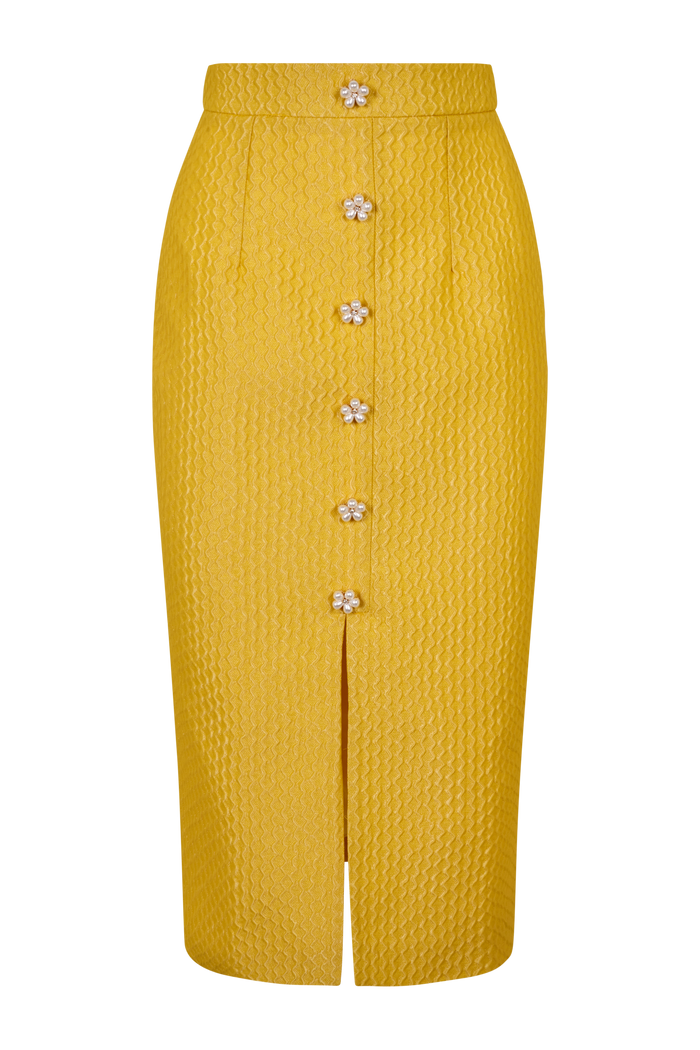 Ancost Midi Skirt With Flower Jewel Buttons