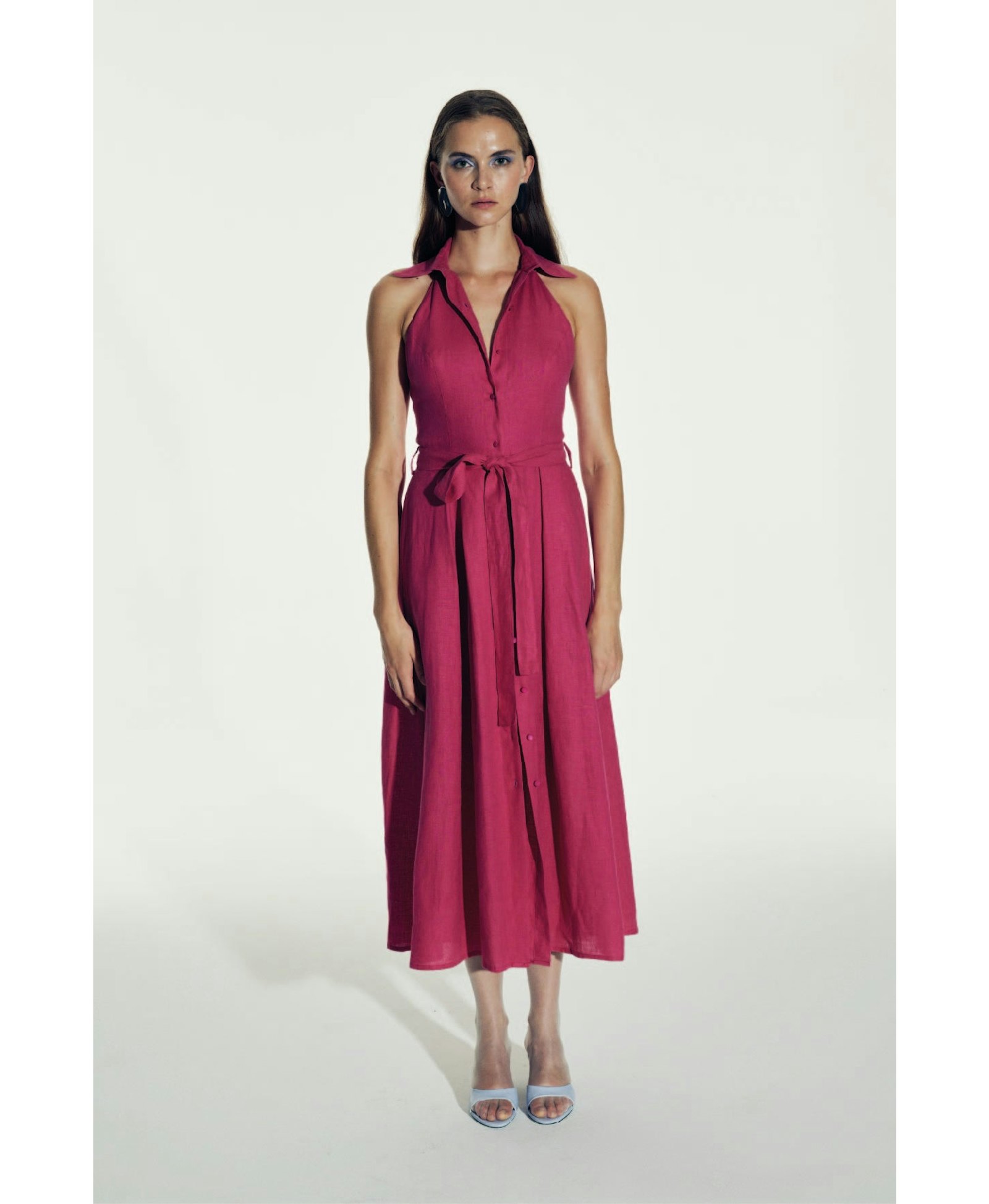 Carrie Linen Midi Dress in Berry Pink made by Nazli Ceren