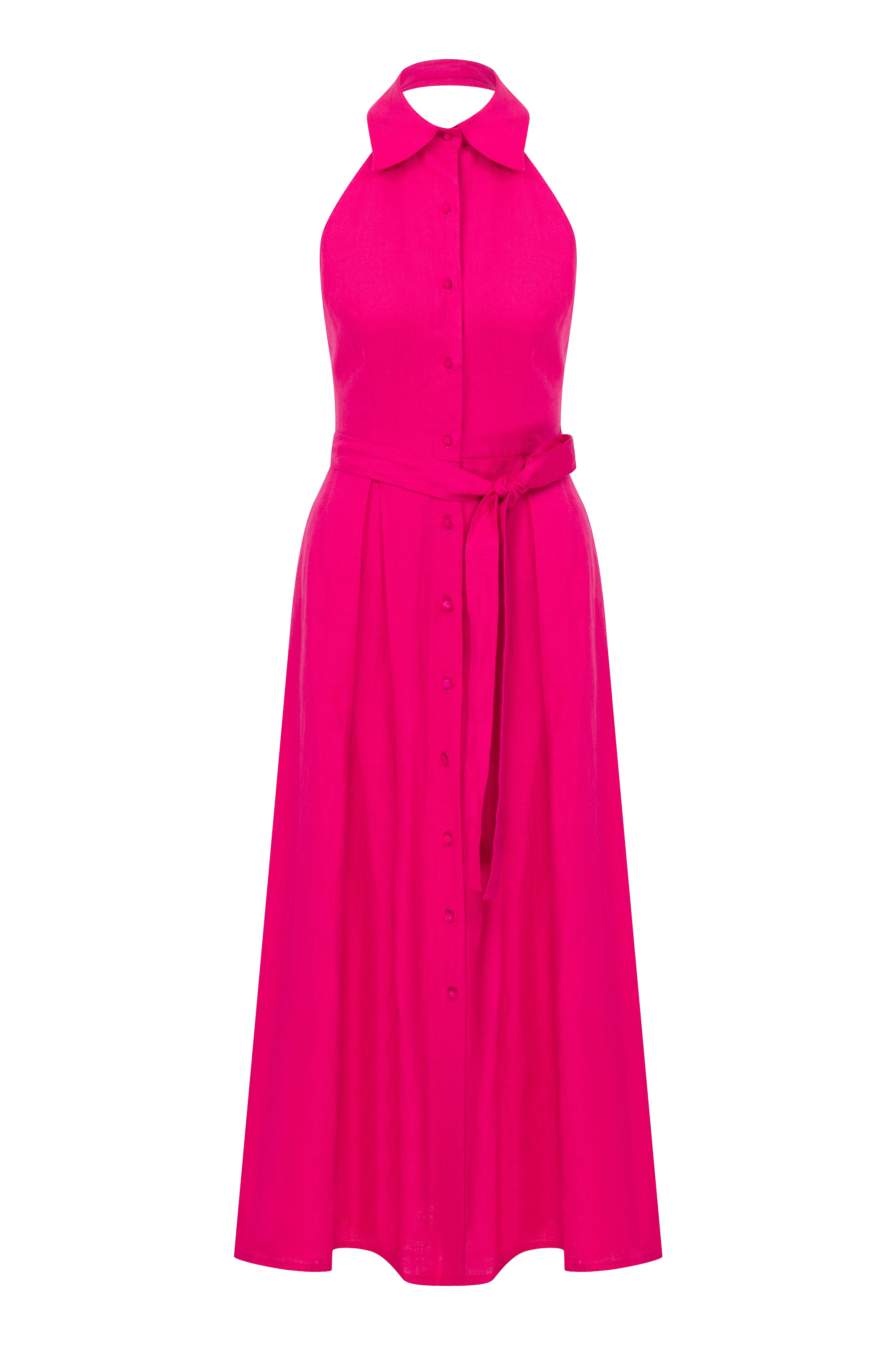 Shop Nazli Ceren Carrie Linen Midi Dress In Berry Pink