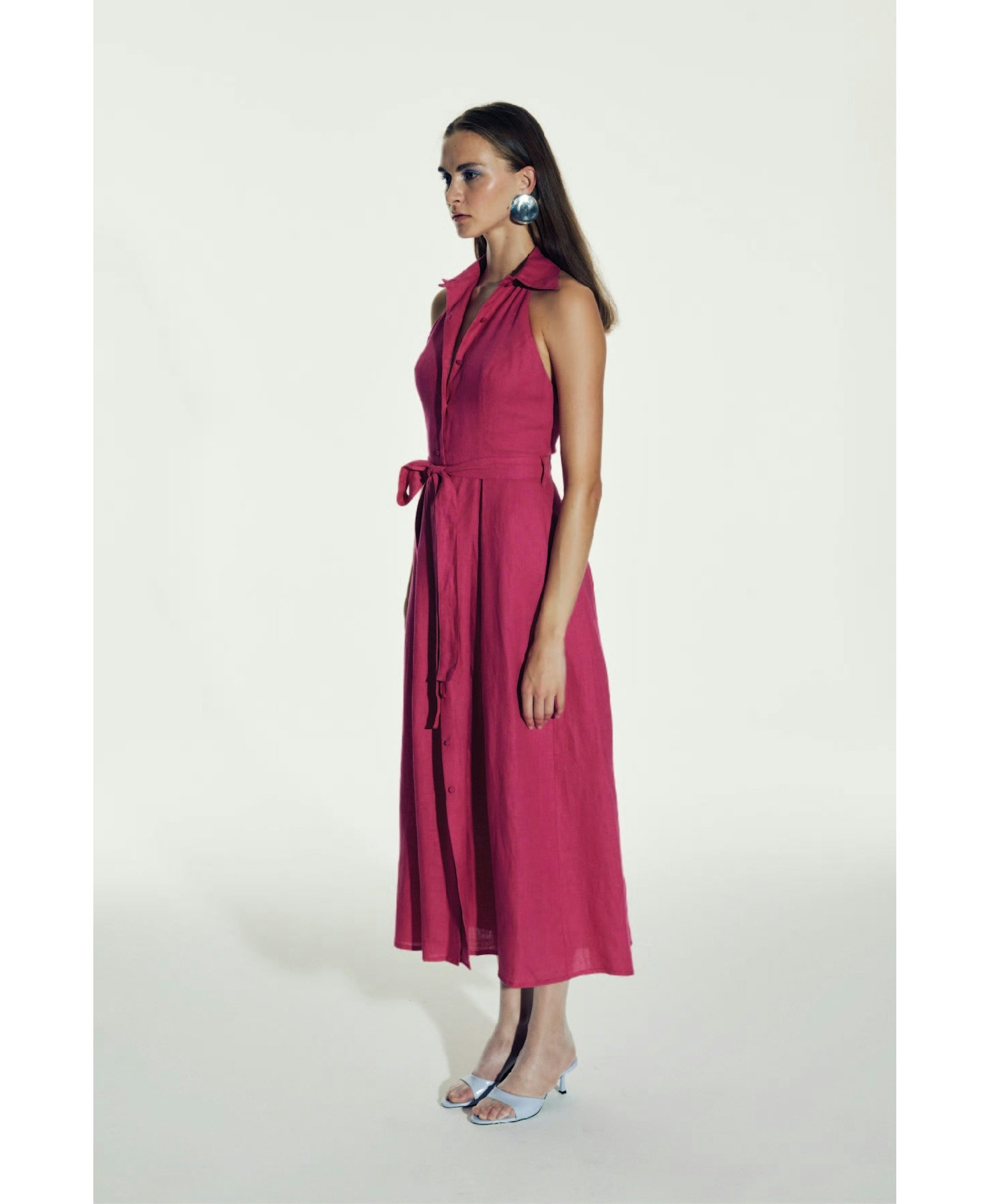 Carrie Linen Midi Dress in Berry Pink made by Nazli Ceren