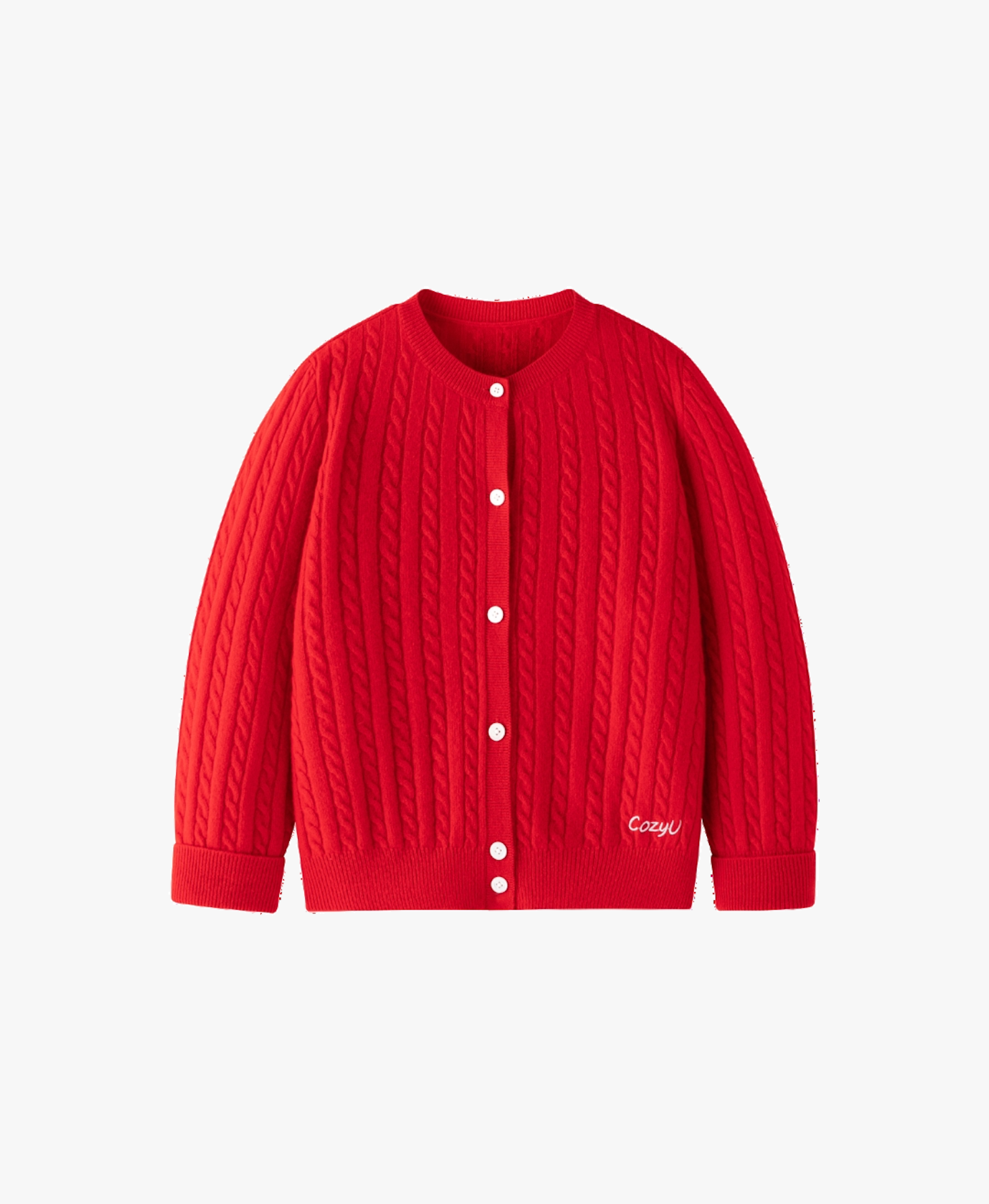 Classic Extra Fine Merino Wool Twist Knit Cardigan | Flame Red made by CozyU