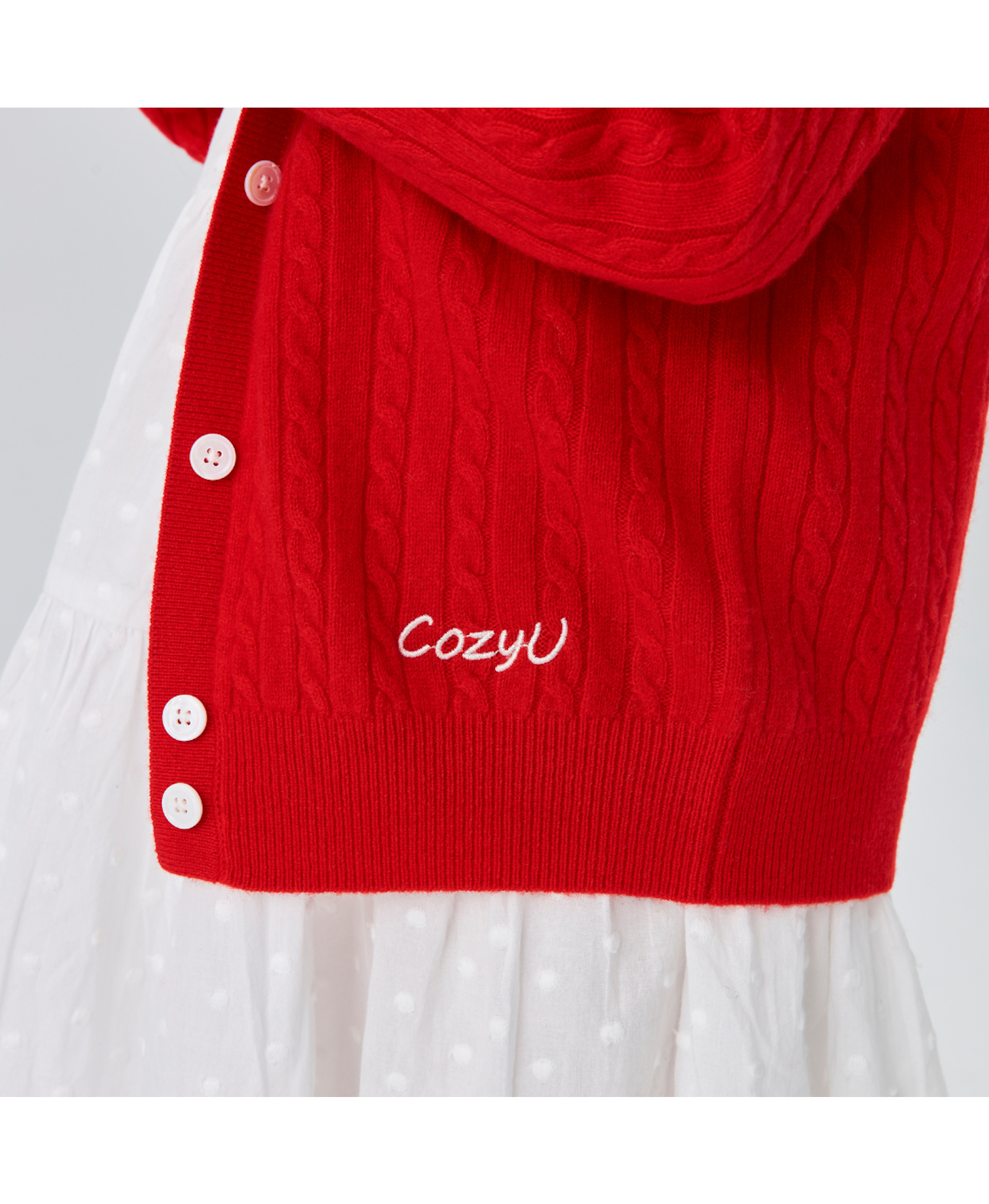 Classic Extra Fine Merino Wool Twist Knit Cardigan | Flame Red made by CozyU