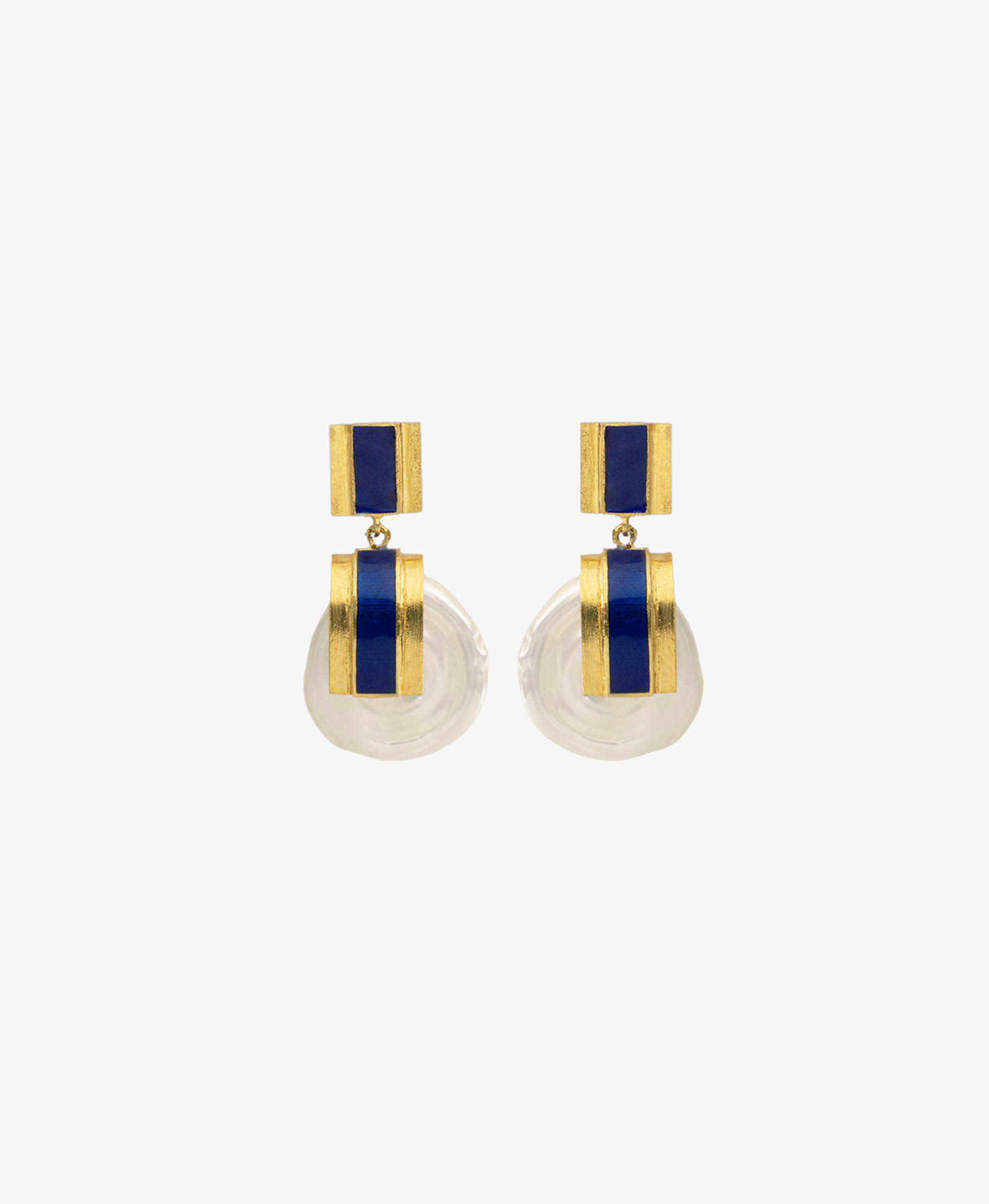 Midnight Blue Pearl Gold Earring made by Lora Istanbul