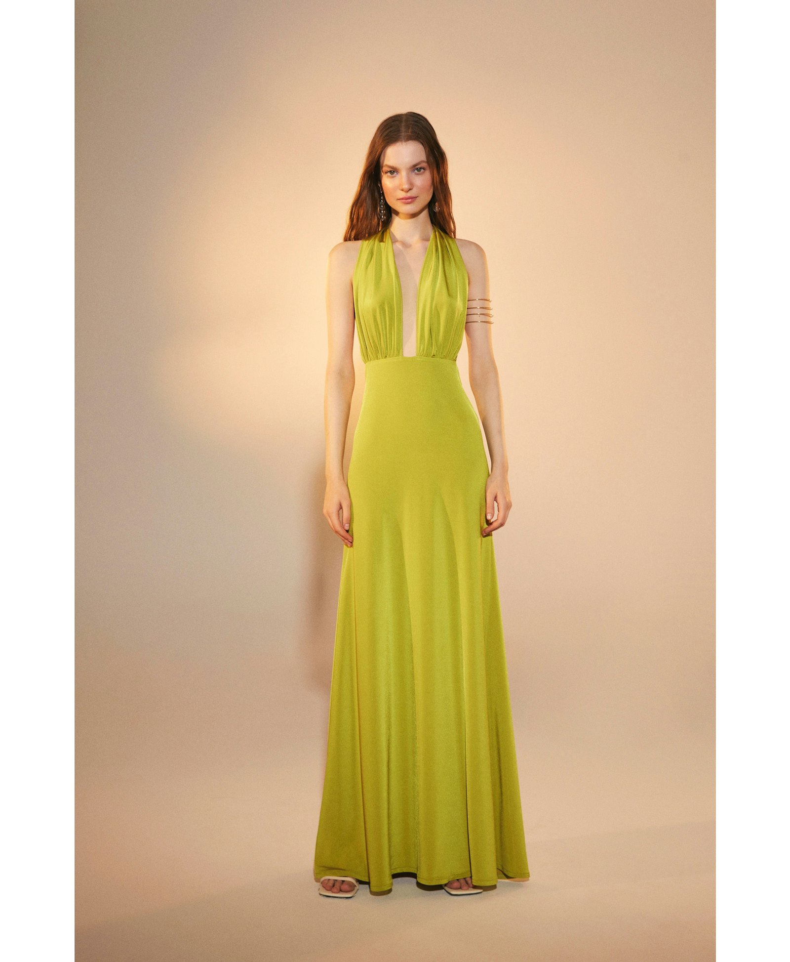 Ines Jersey Long Dress in Green Glow in Green made by Nazli Ceren