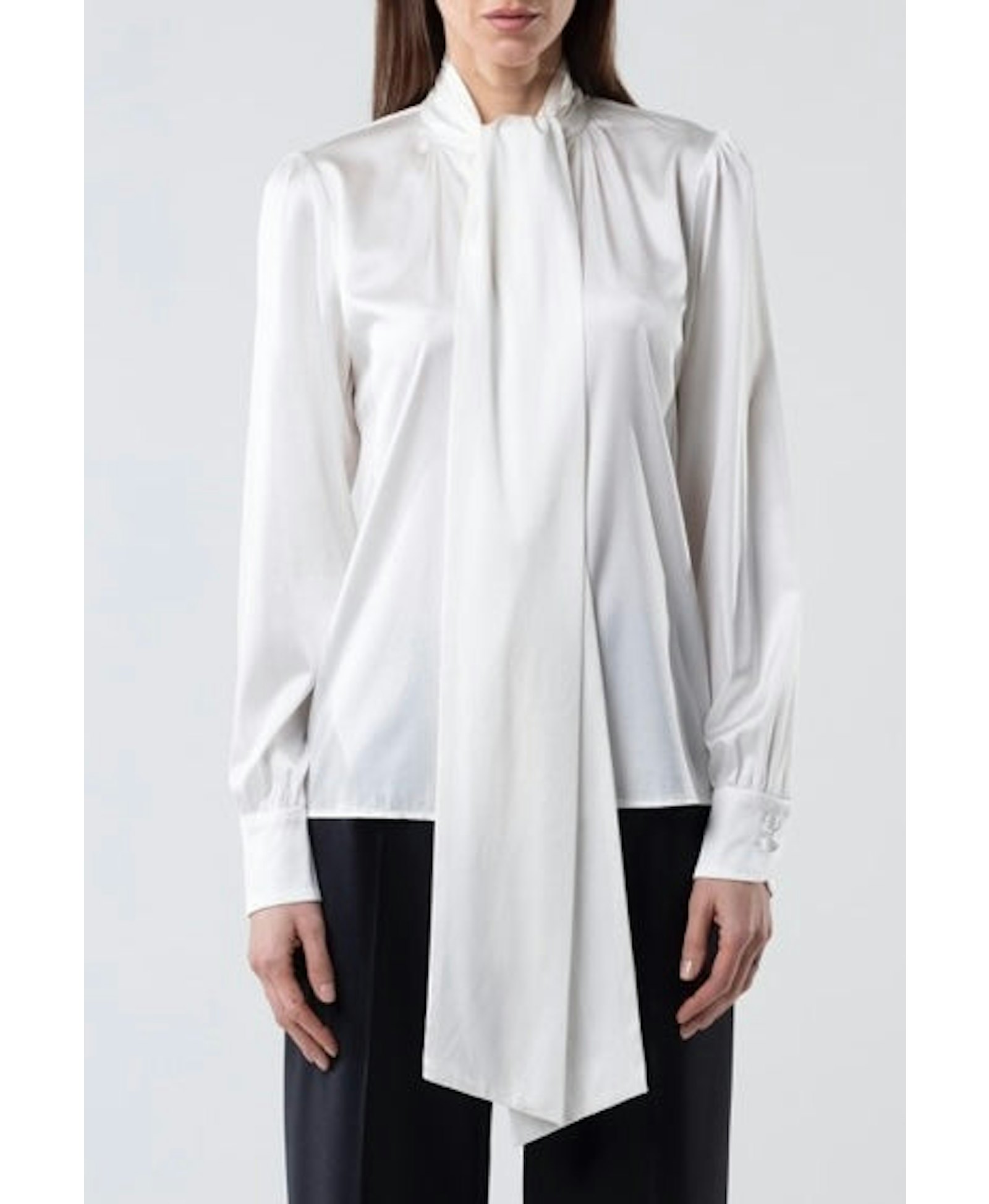 Silk Bow Blouse With Long Sleeves In Ivory made by Vesna W