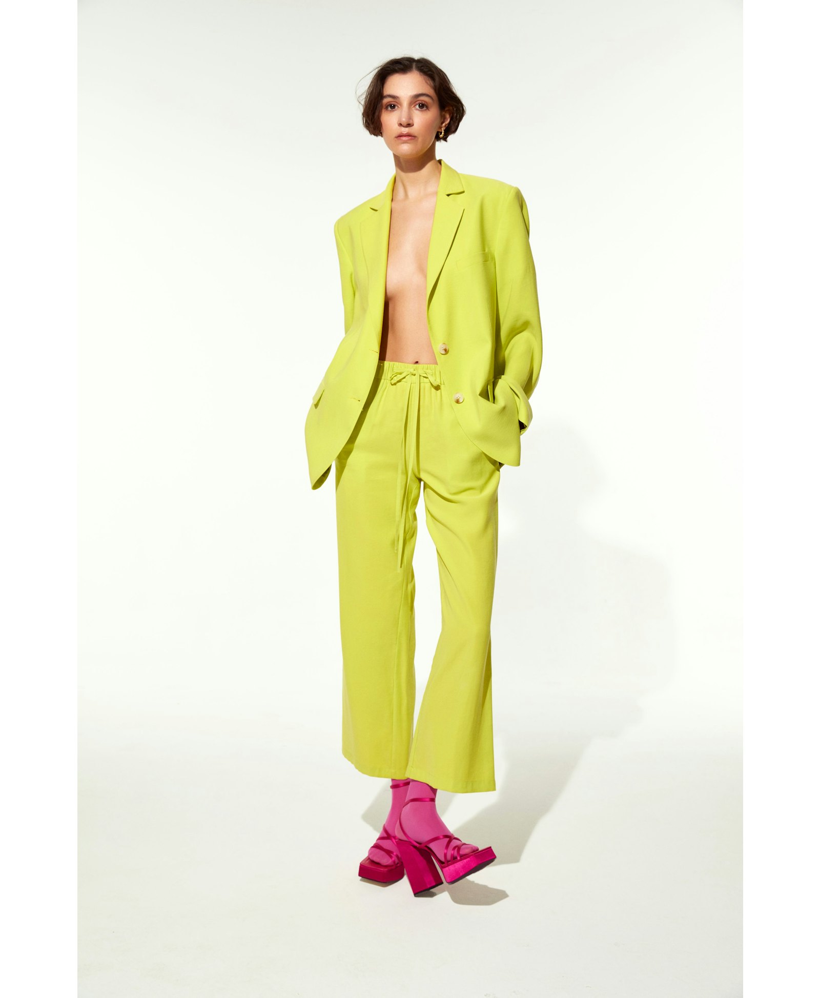 Kyra Cropped Trousers in Lime made by Nazli Ceren