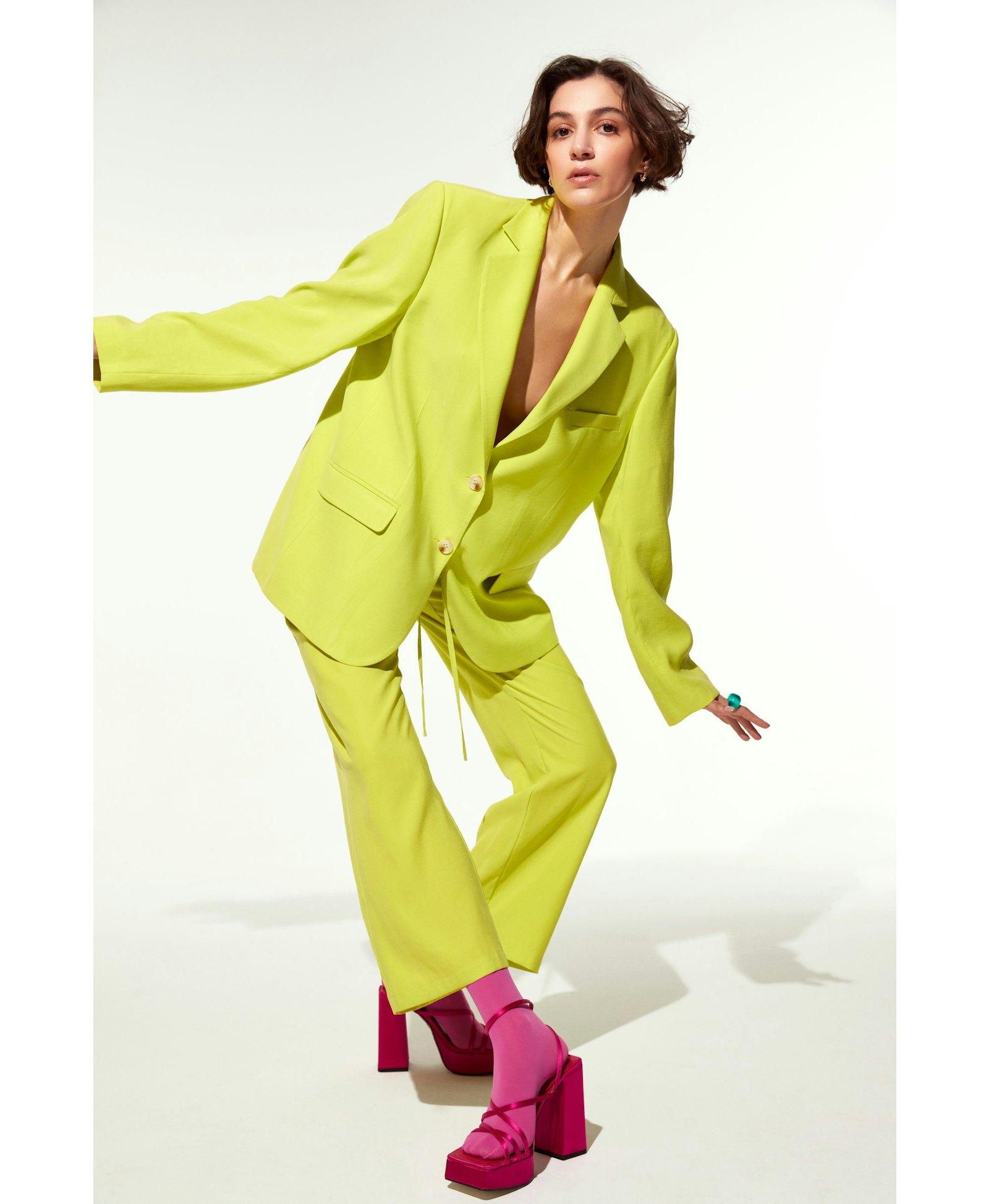 Kyra Cropped Trousers in Lime made by Nazli Ceren