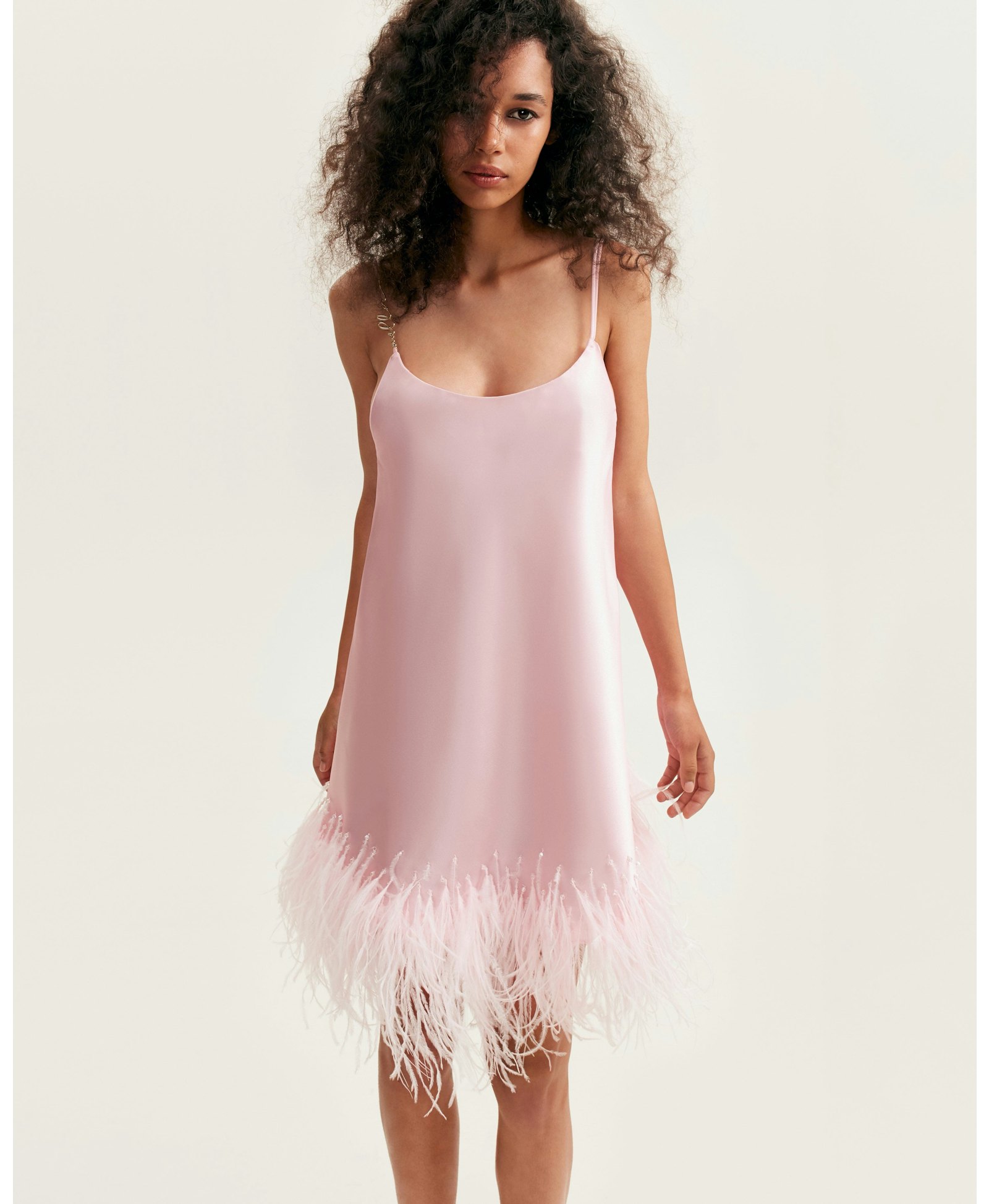 Bohemian pink feather-trimmed slip mini dress, Xo Xo made by Milla