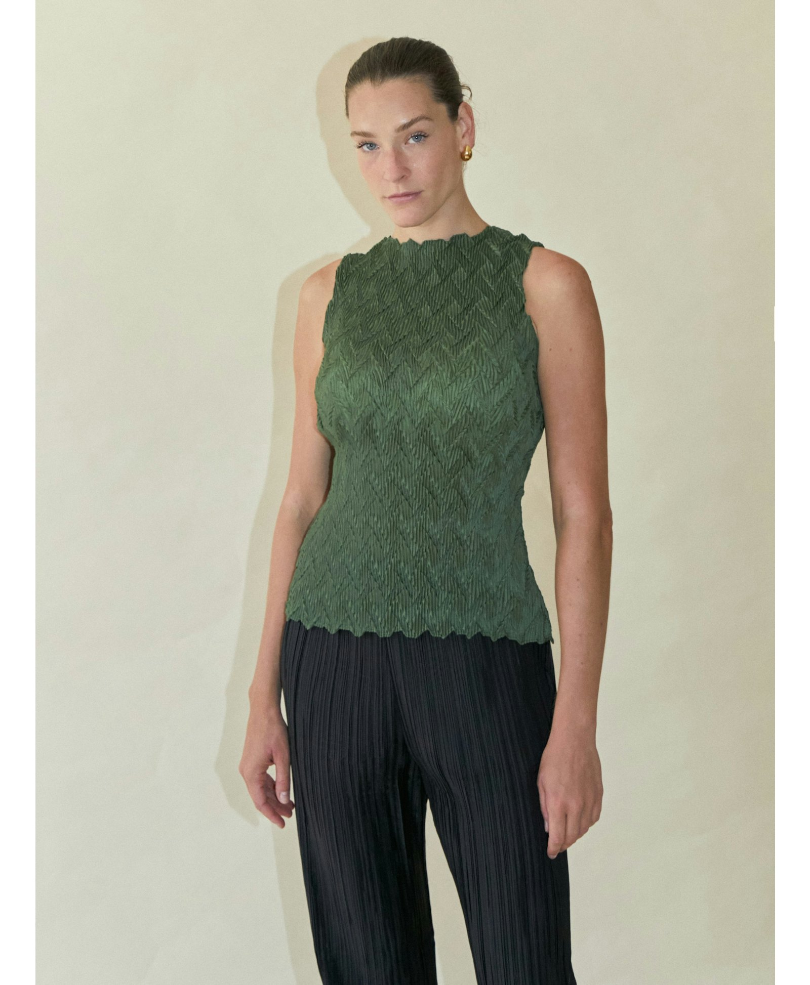 Hand Pleated Basket Top - Olive made by CAHAYA STUDIOS