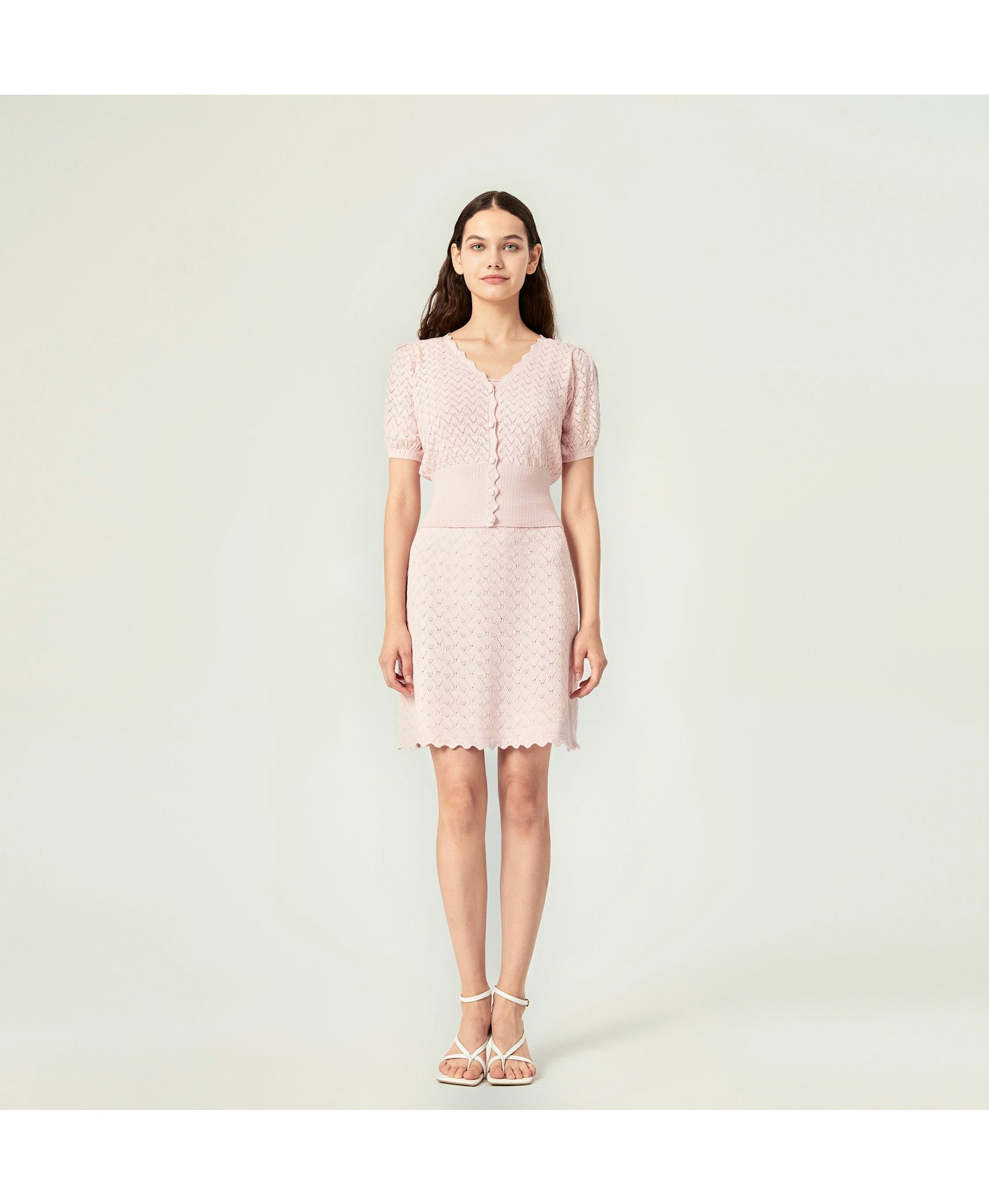 SHELL-HEM HOLLOW OUT SILK AND COTTON SKIRT in Pink made by CRUSH Collection