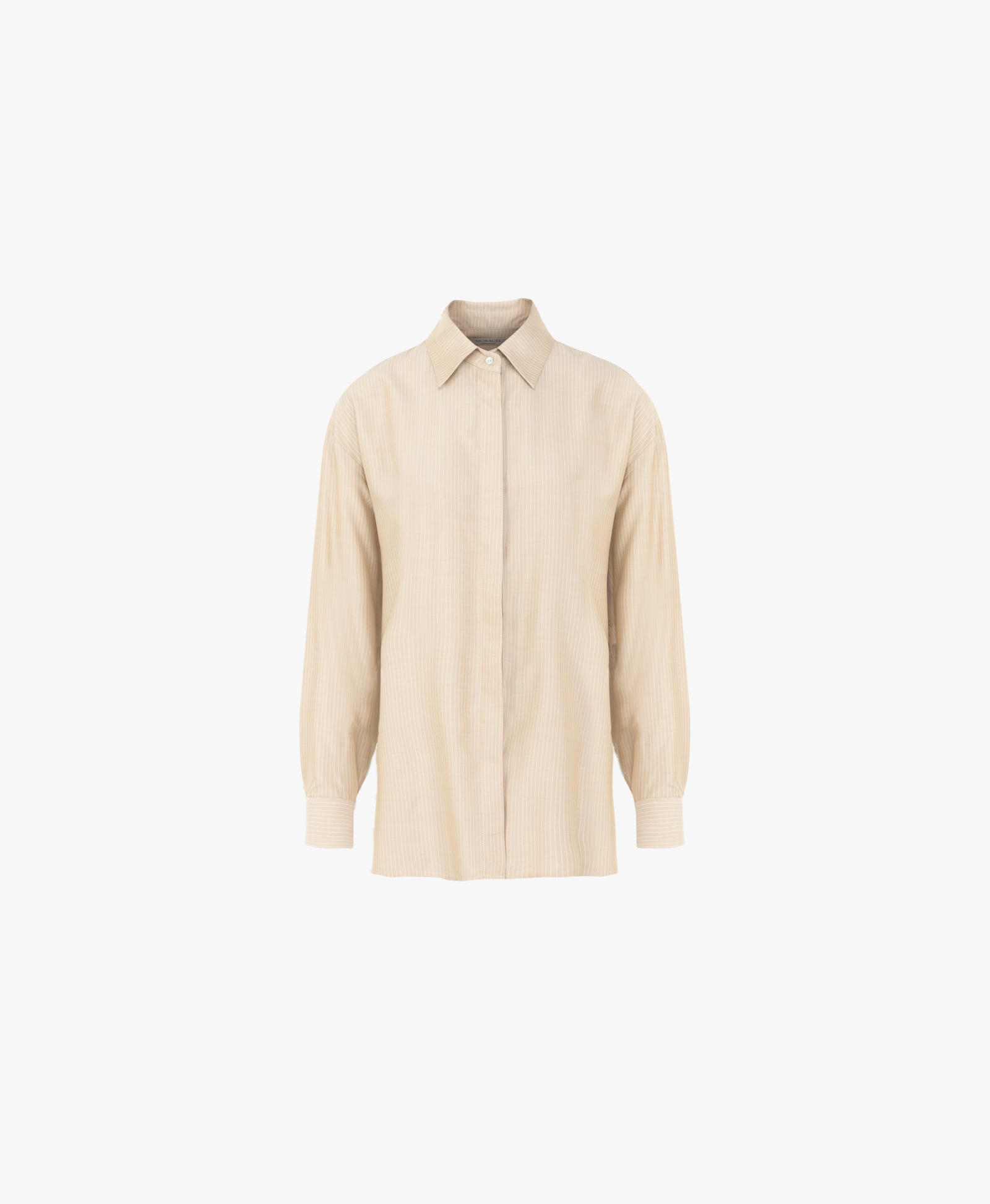 Beige striped silk shirt for women made by MORACÉE