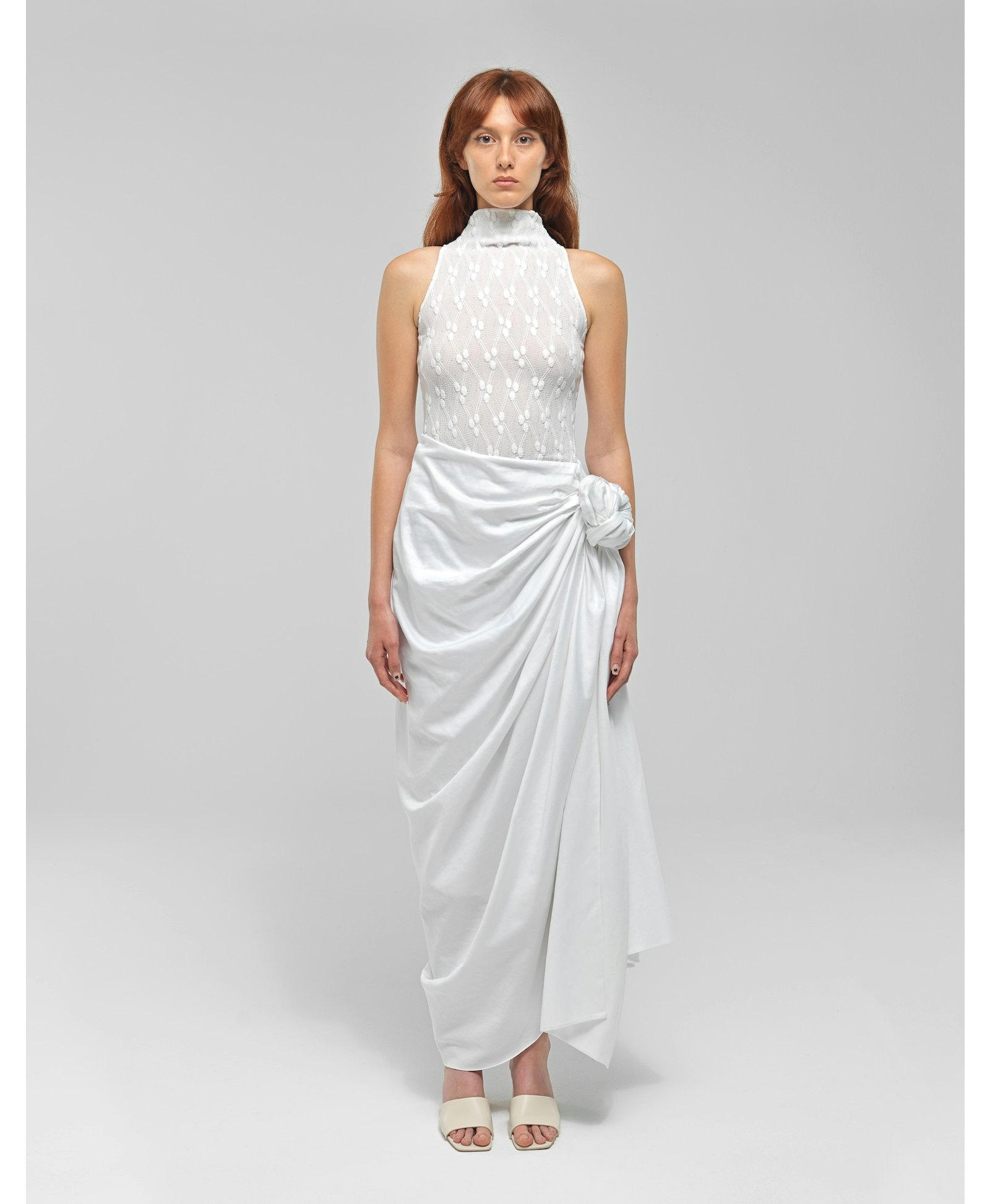 VERA White Draped Midi Skirt made by MAET