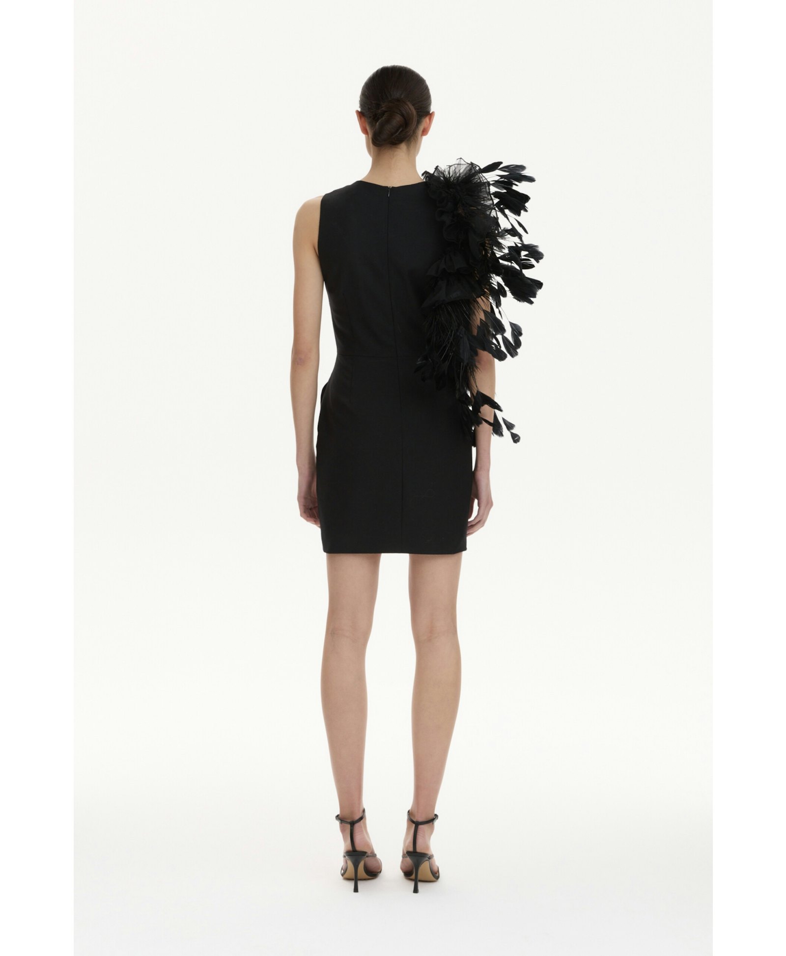 Mini Black Dress With Feathers Aplique made by YAVORSKA