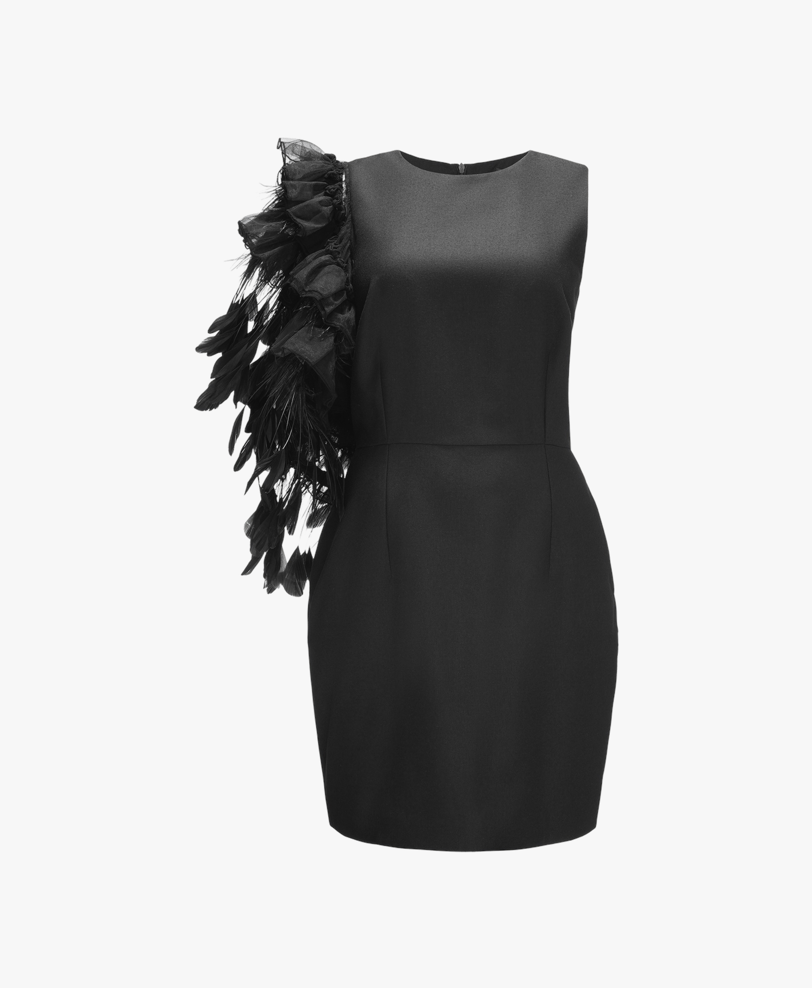 Mini Black Dress With Feathers Aplique made by YAVORSKA