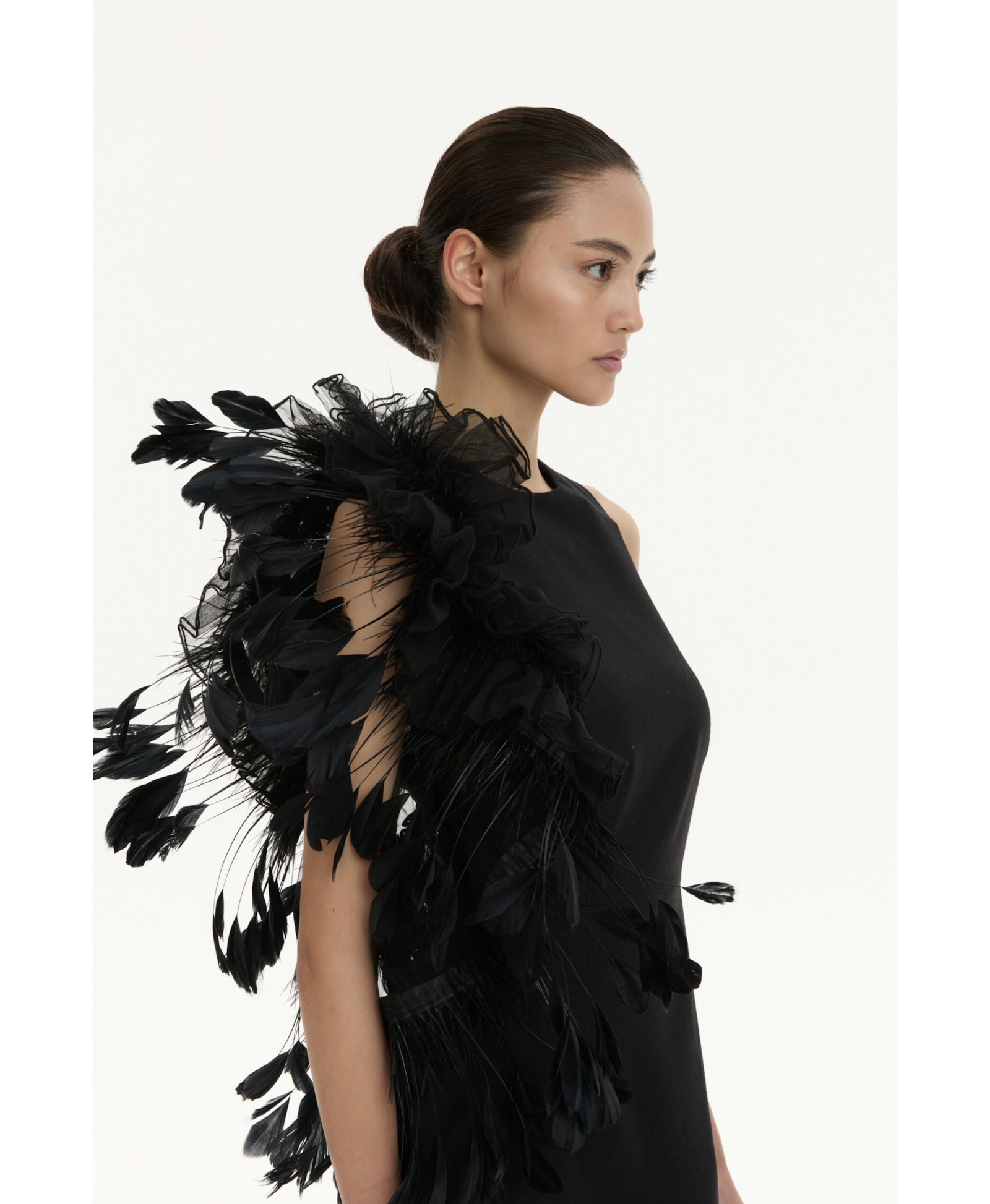Mini Black Dress With Feathers Aplique made by YAVORSKA