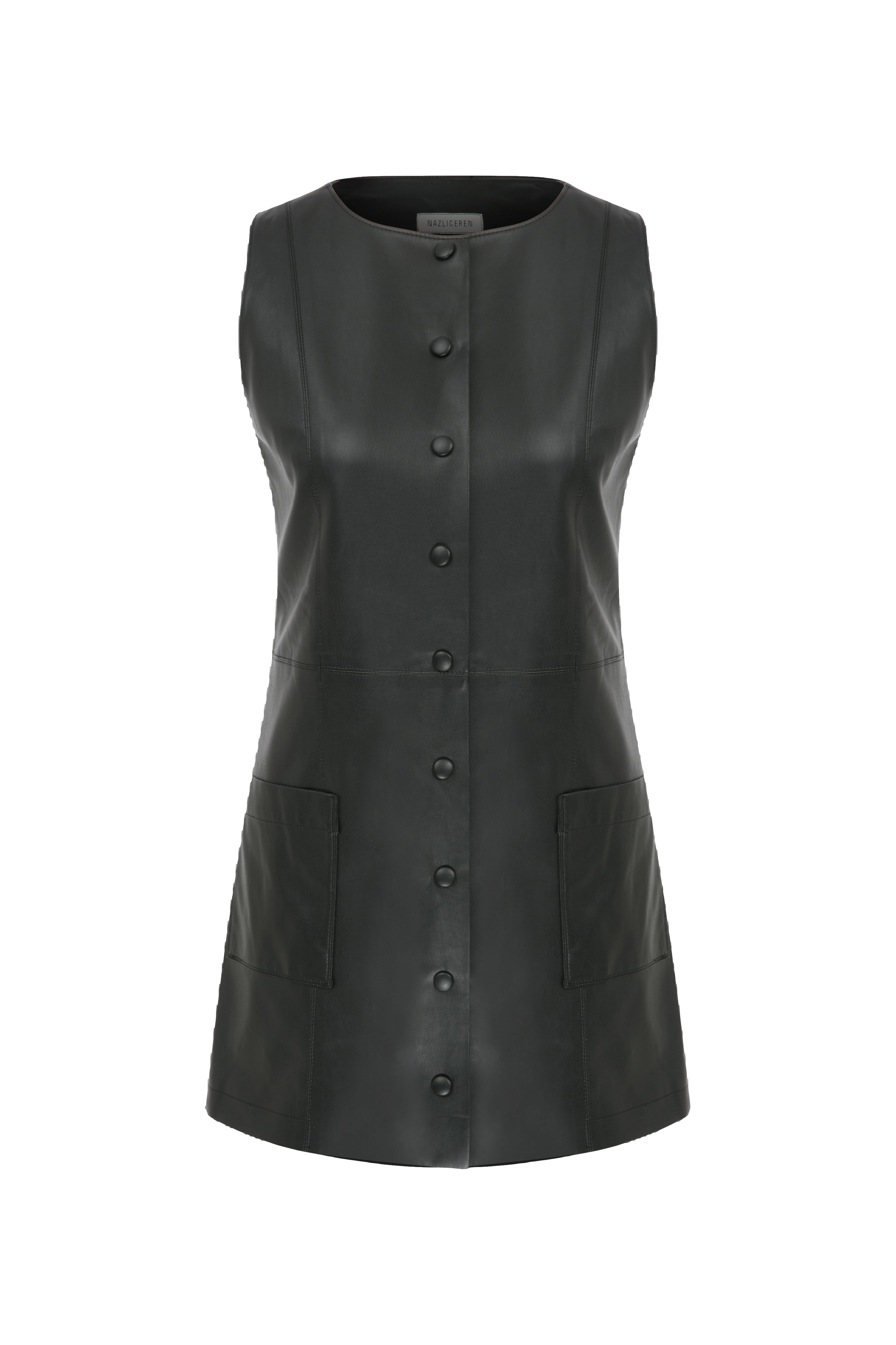 Nazli Ceren Odette Vegan Leather Mini Dress In Noire In Black