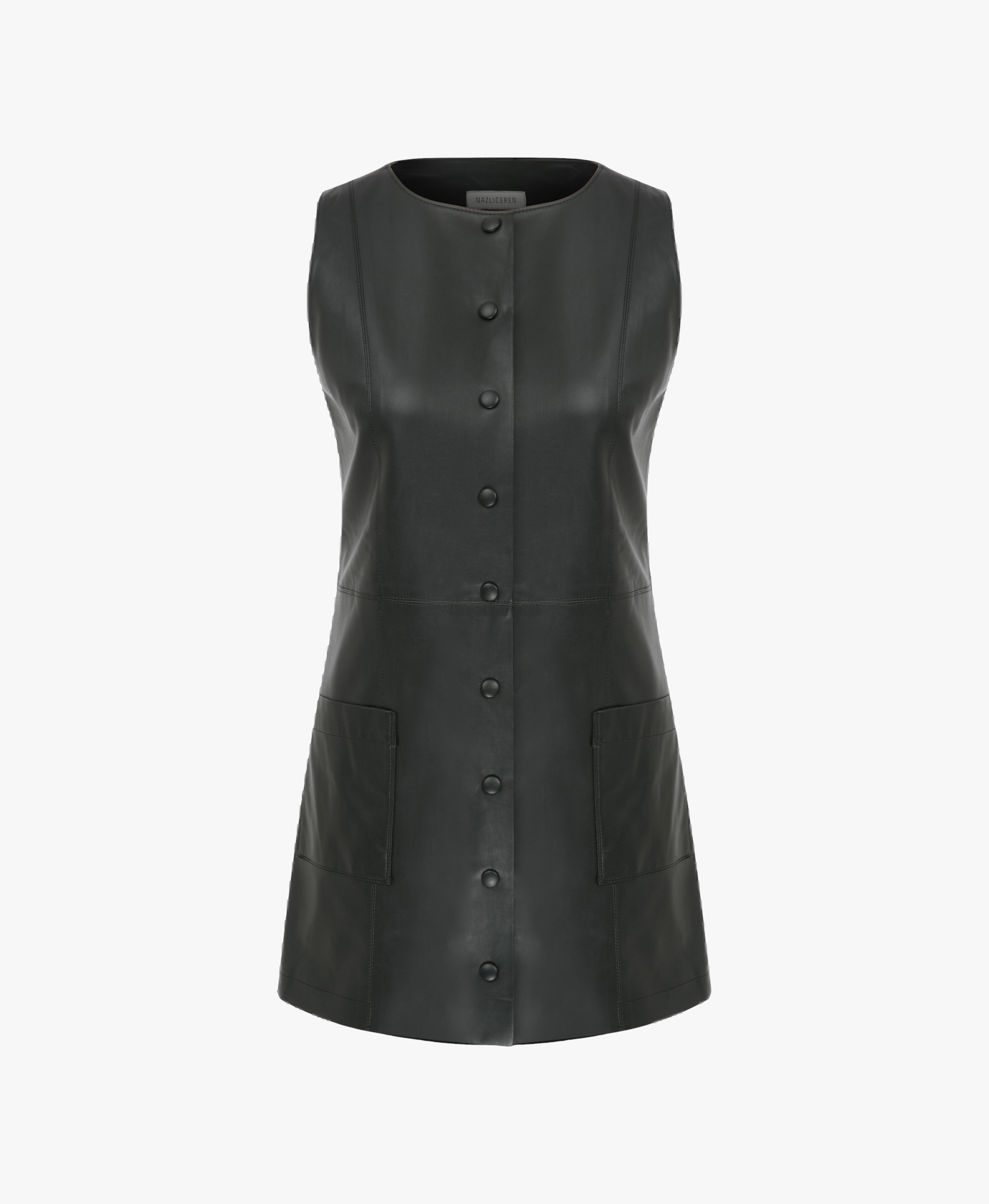 Odette Vegan Leather Mini Dress in Noire in Black made by Nazli Ceren