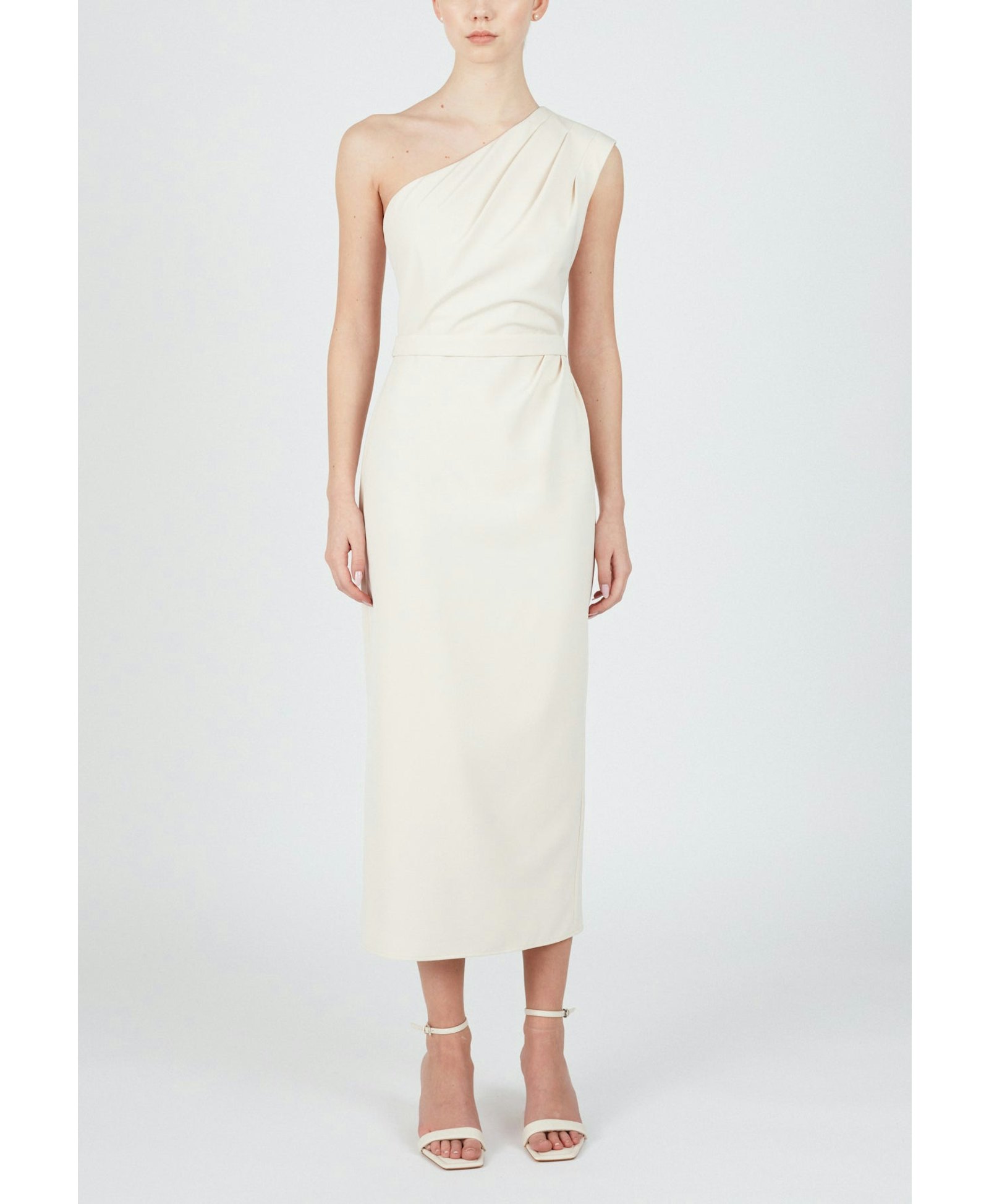 AISHA pastel cream one shoulder midi dress in White made by UNDRESS
