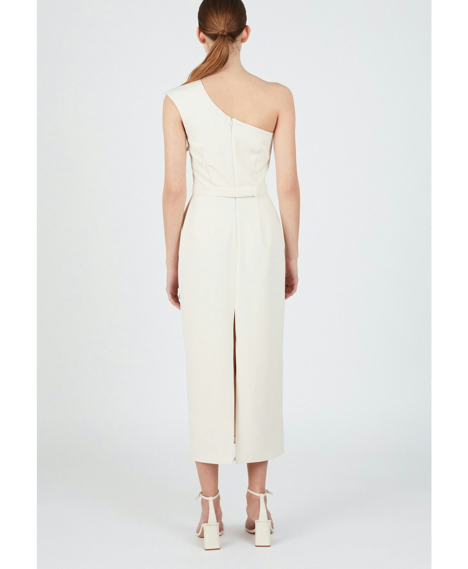 AISHA pastel cream one shoulder midi dress in White made by UNDRESS