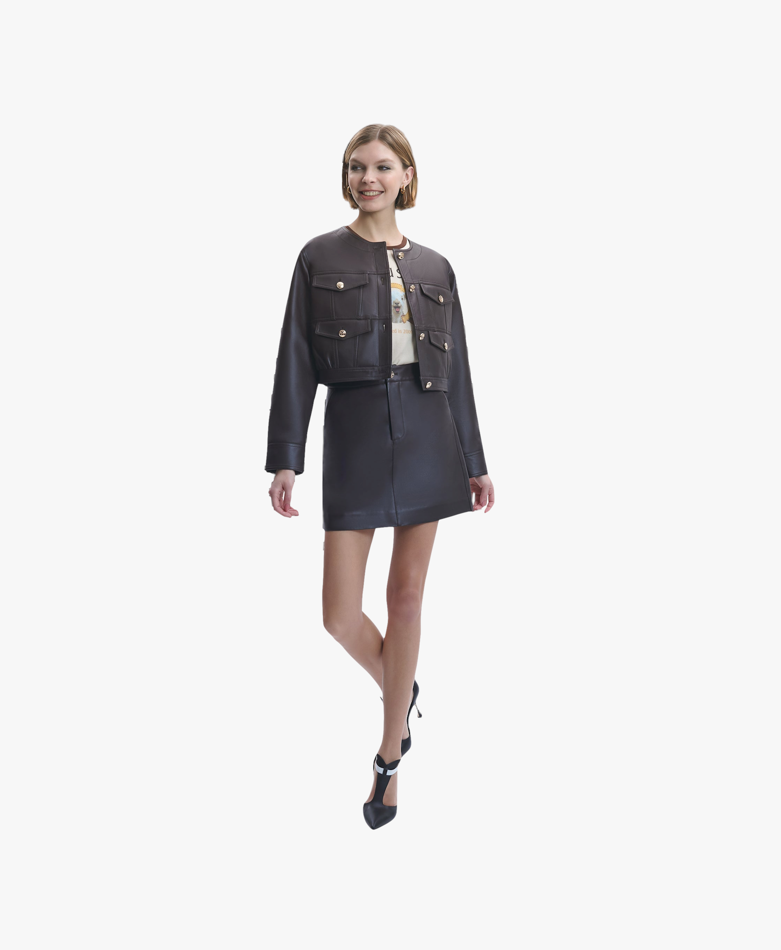 LAMBSKIN LEATHER PLEATED SHORT JACKET in Brown made by CRUSH Collection