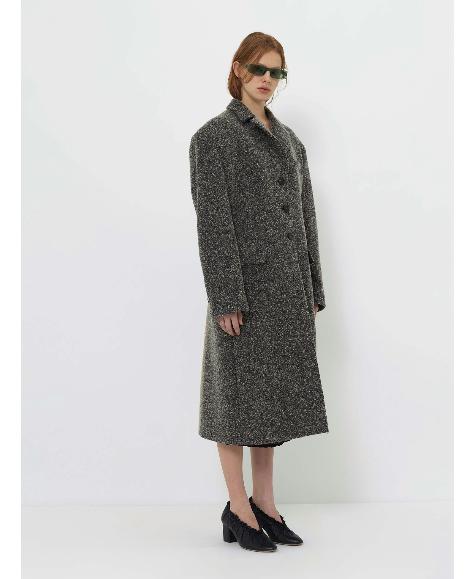 WOOL-BLEND TEXTURED LONG COAT made by YIBRI
