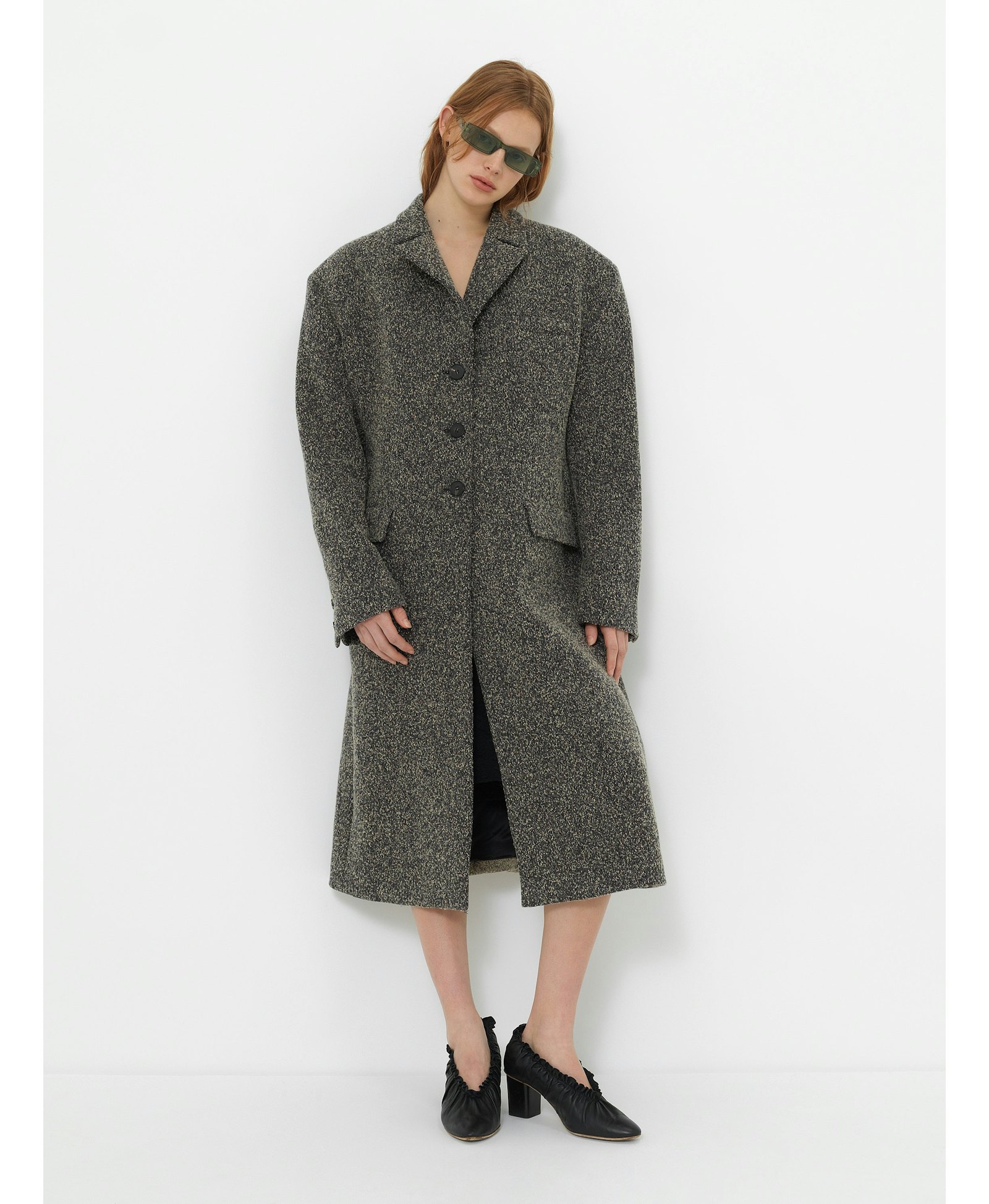 WOOL-BLEND TEXTURED LONG COAT made by YIBRI