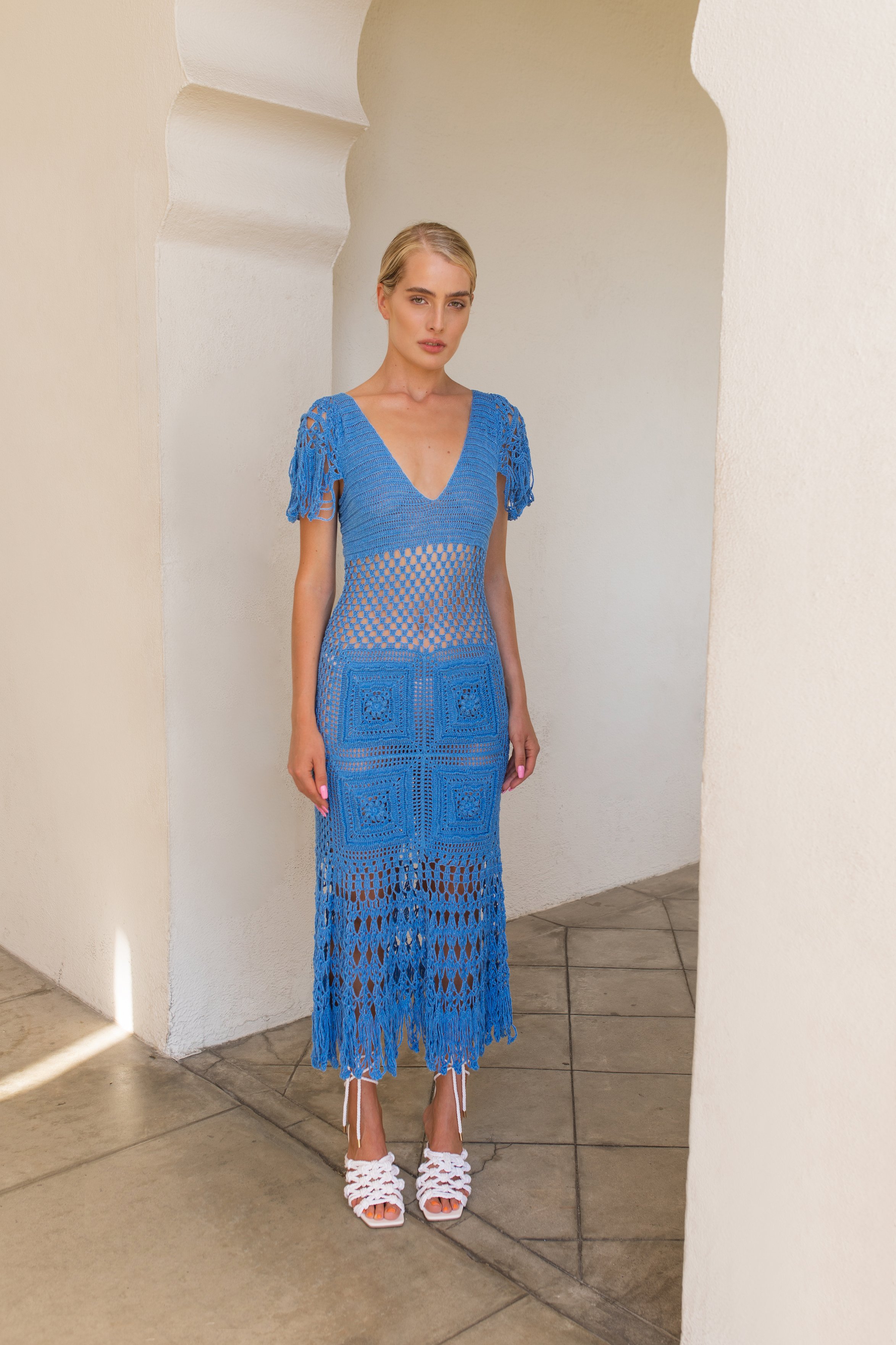 Buy Blue Crochet Handmade Knit Dress by ANDREEVA - Knitted dresses