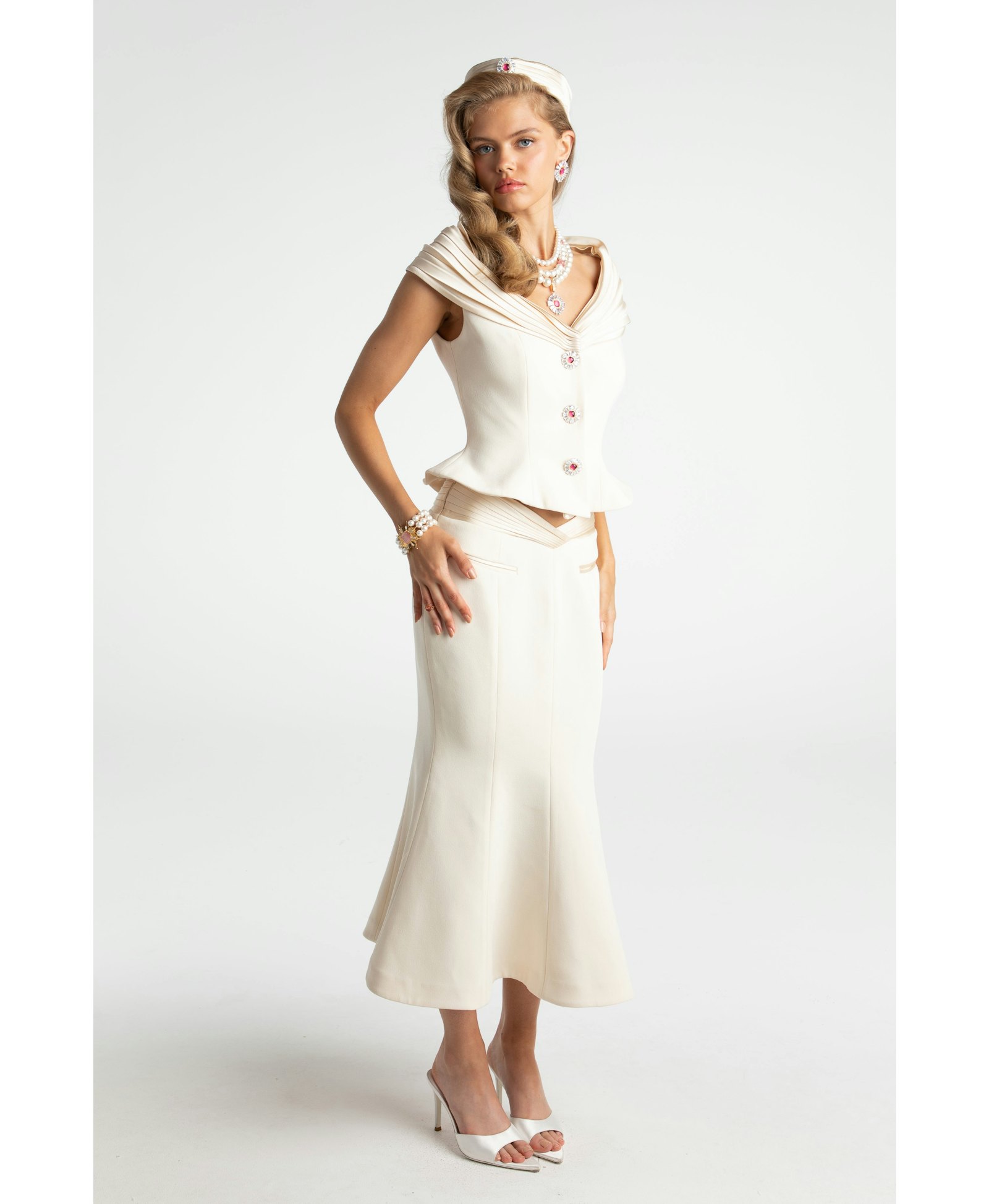 Belle Satin Skirt (Beige (Final Sale) in White made by Nana Jacqueline