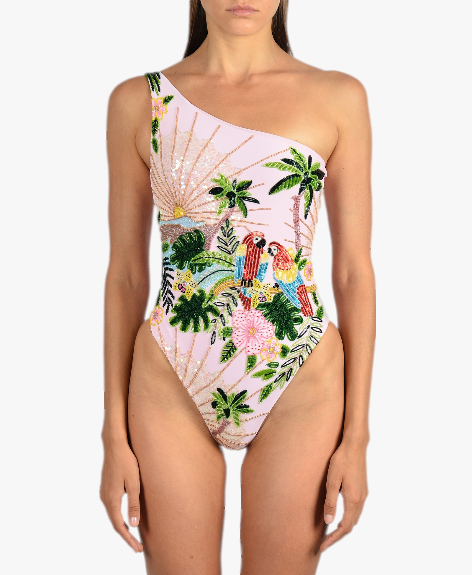 Paisley One Shoulder Luxe Pink Swimsuit made by Oceanus Swimwear